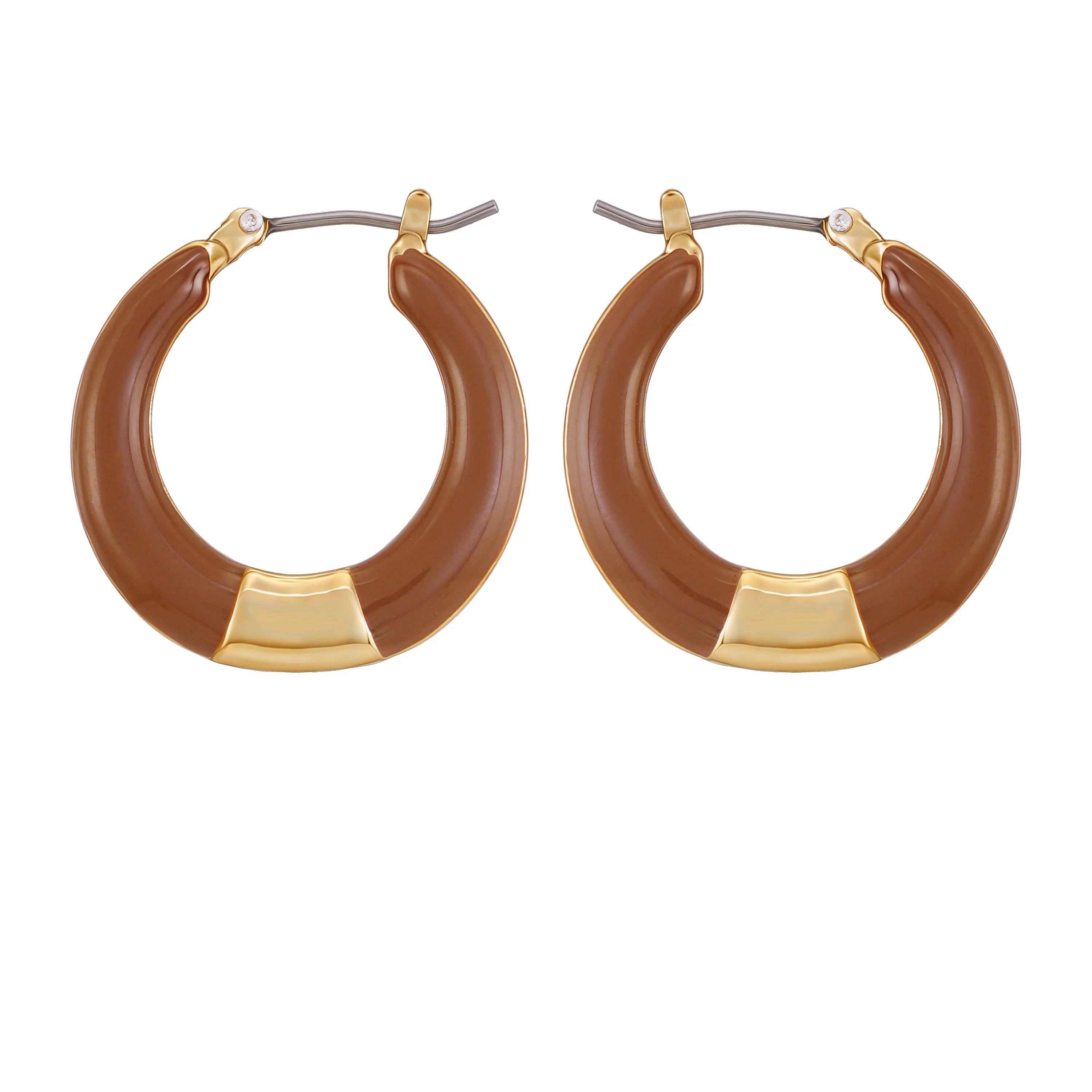 Gold Tone Enamel Hoop Earrings