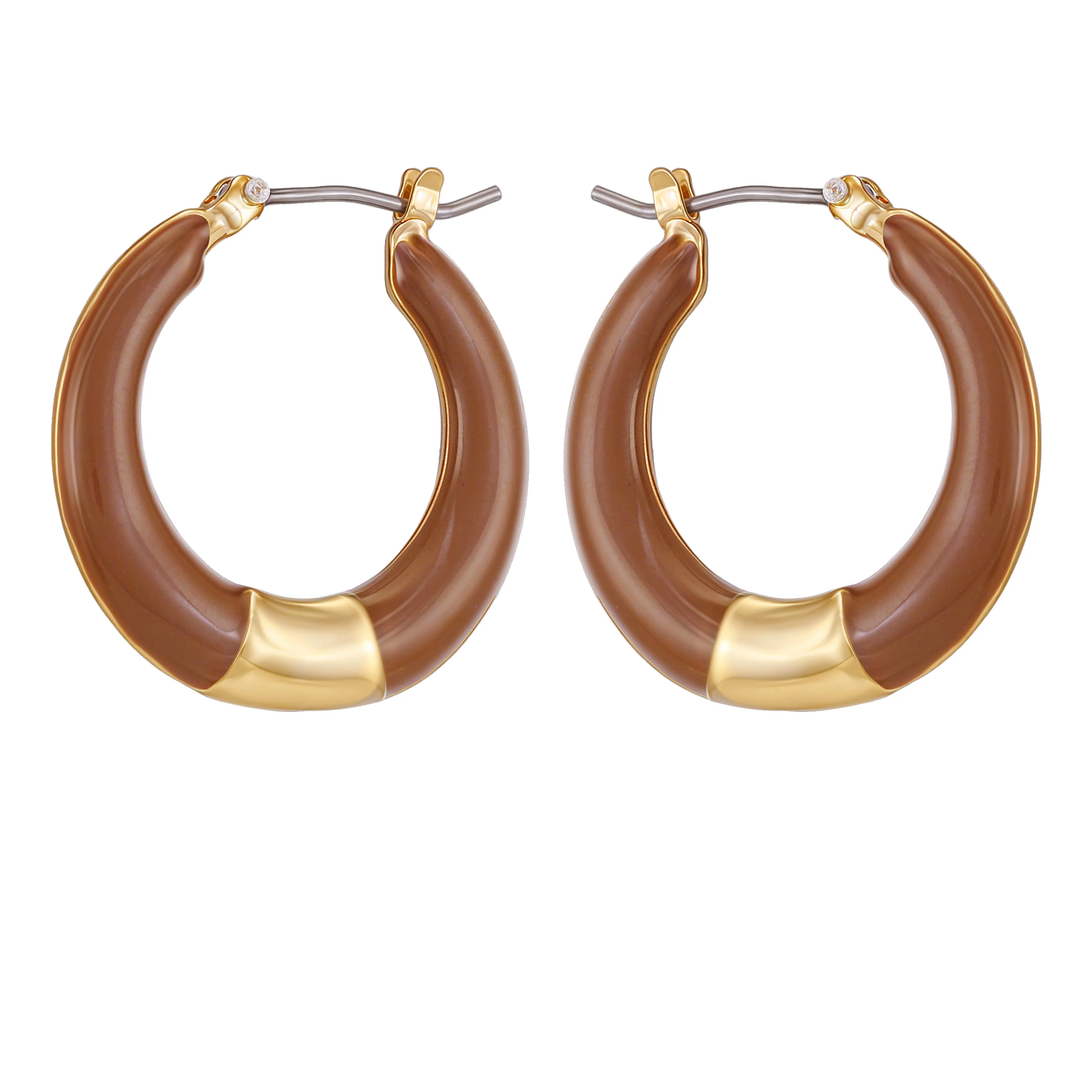 Gold Tone Enamel Hoop Earrings - Image 2