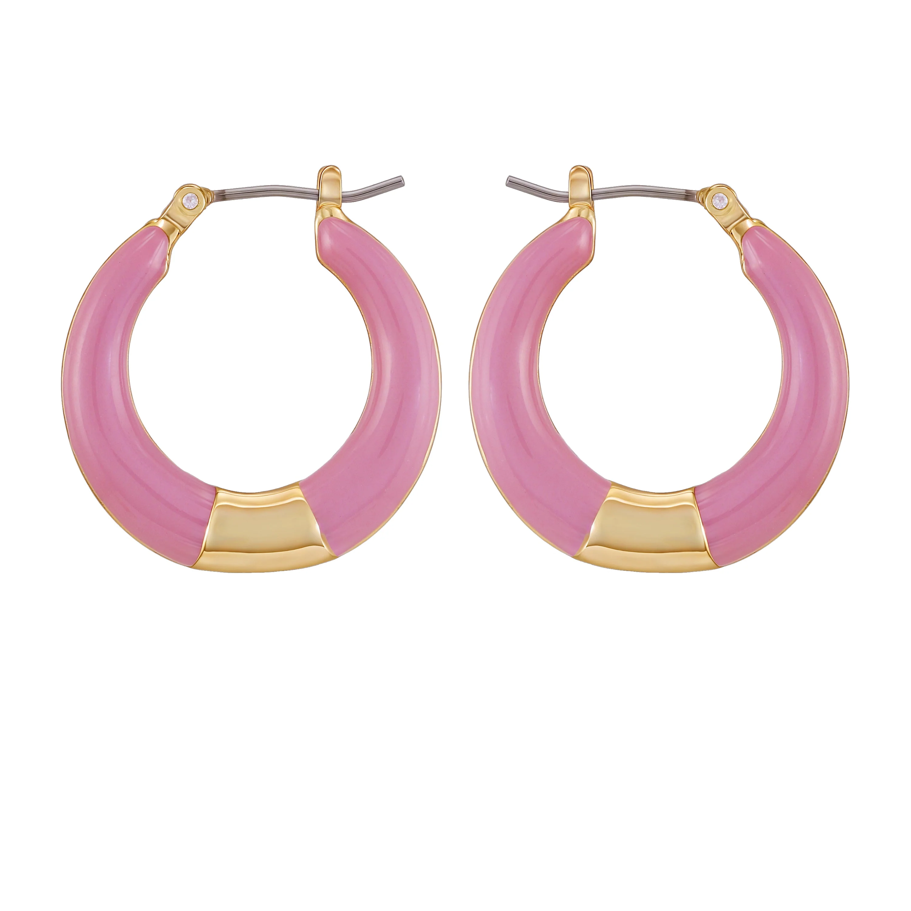 Gold Tone Enamel Hoop Earrings