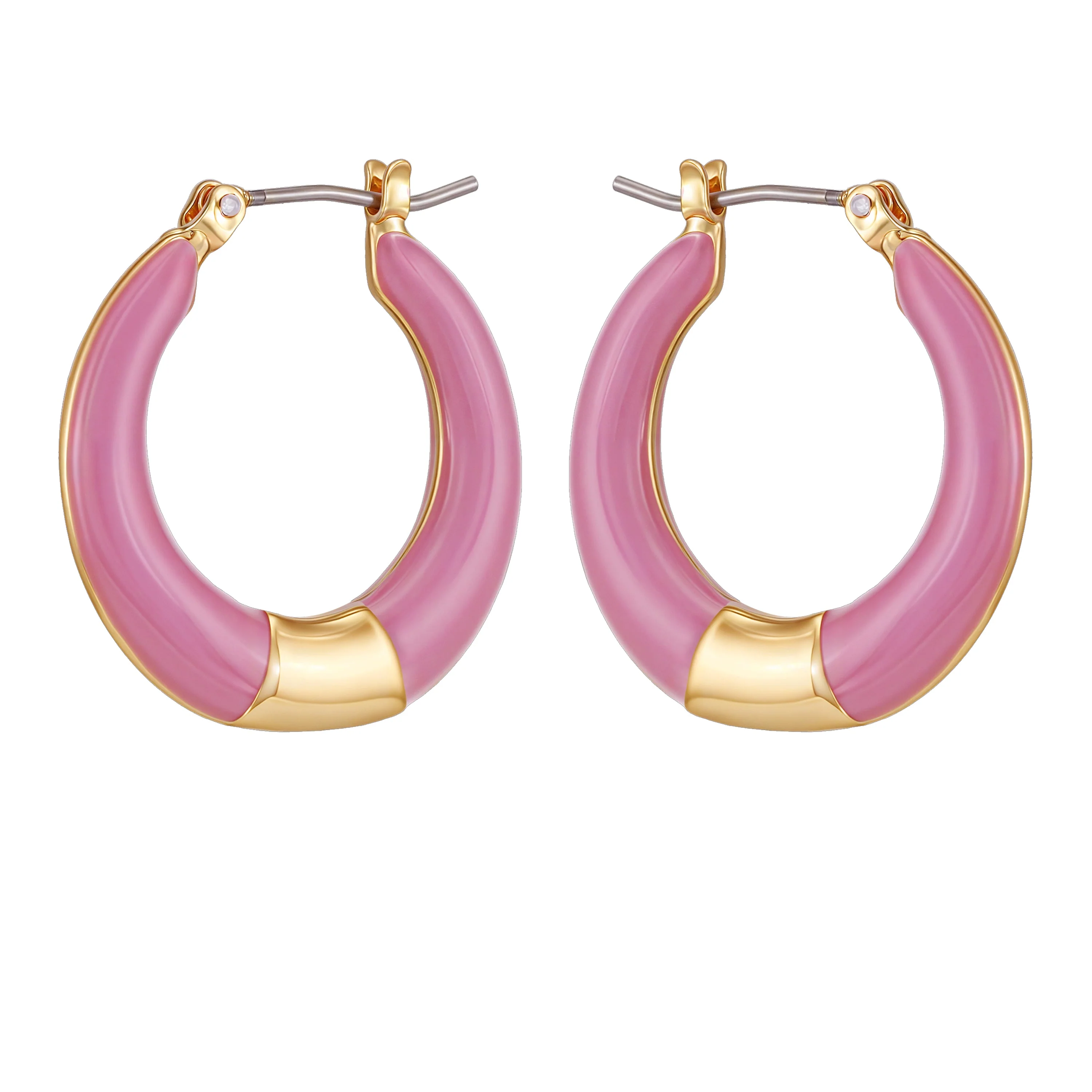 Gold Tone Enamel Hoop Earrings - Image 2