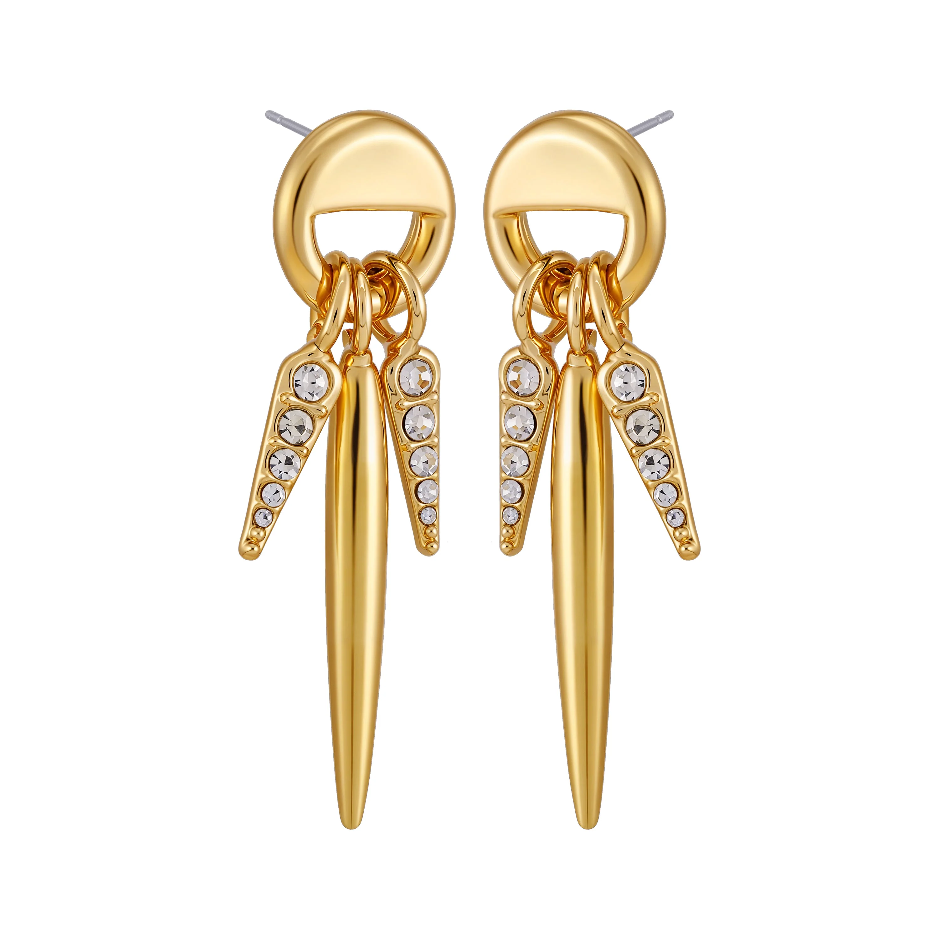 Gold Tone Spike Drop Earrings - Image 2