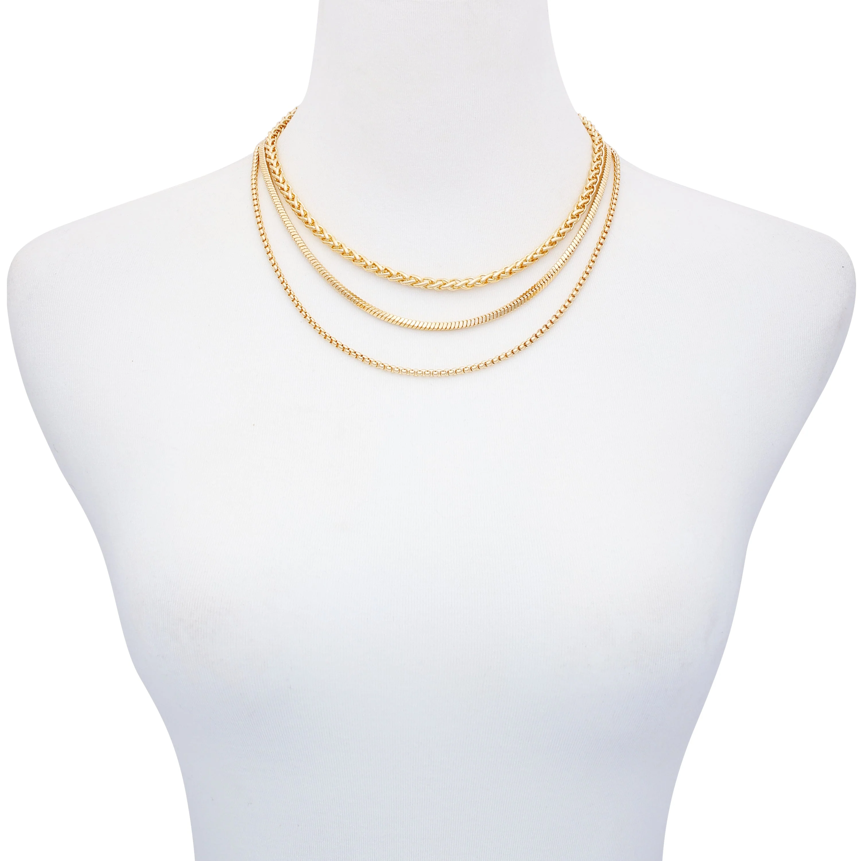 Goldtone 3 Piece Mixed Chain Layered Necklace Set - Image 2