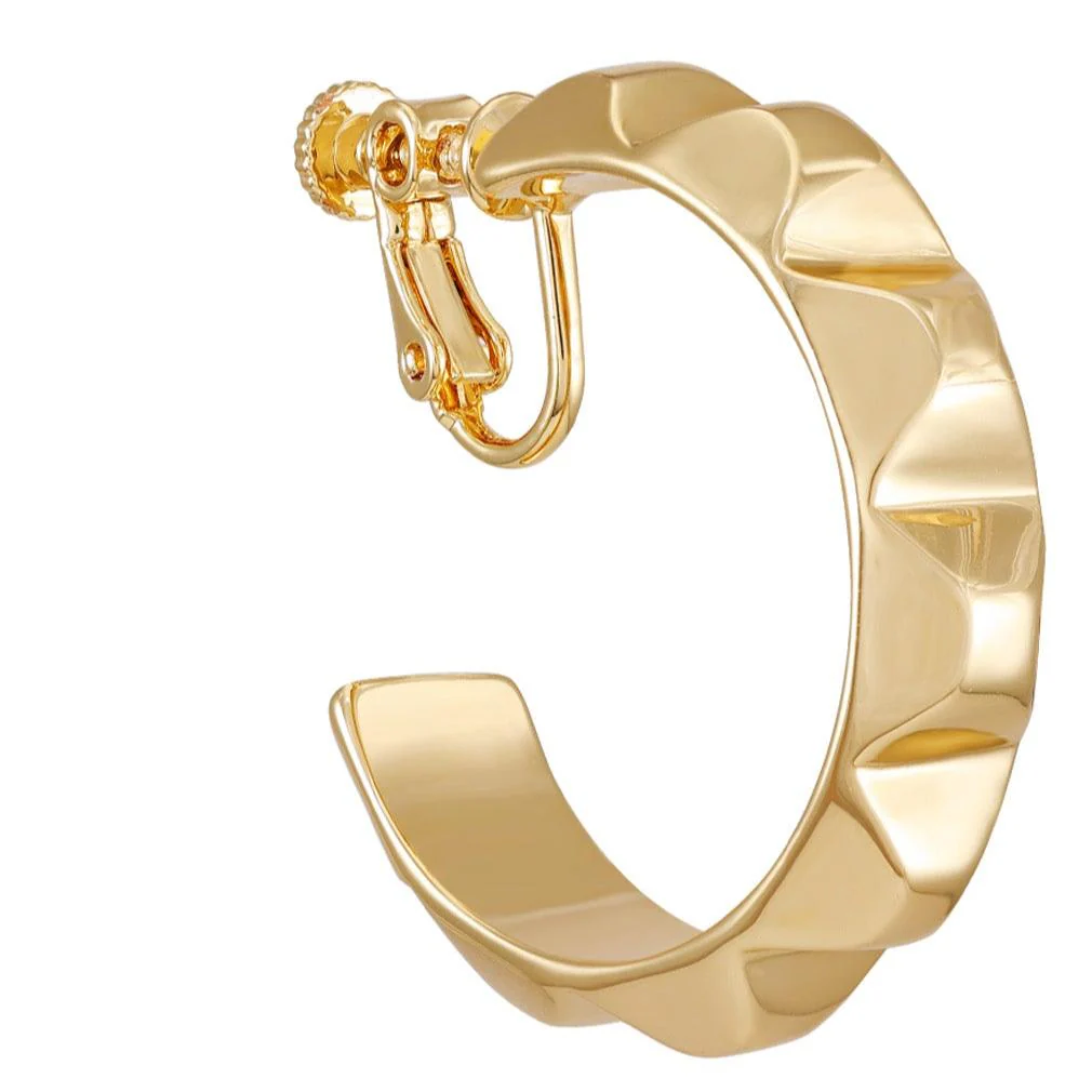 Goldtone Chunky Clip On Hoop Earrings - Image 2