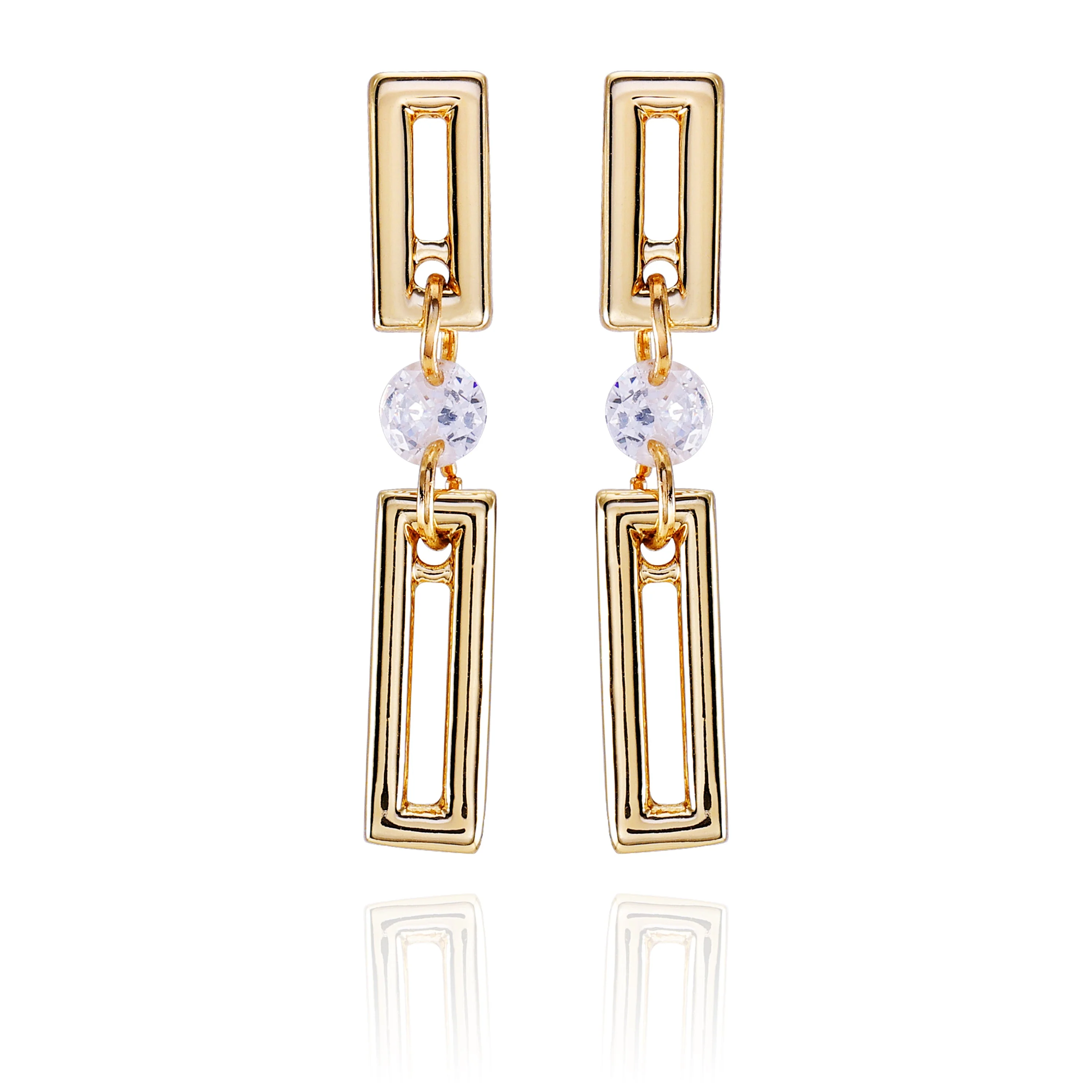 Goldtone Clear Glass Stone Dainty Drop Earrings