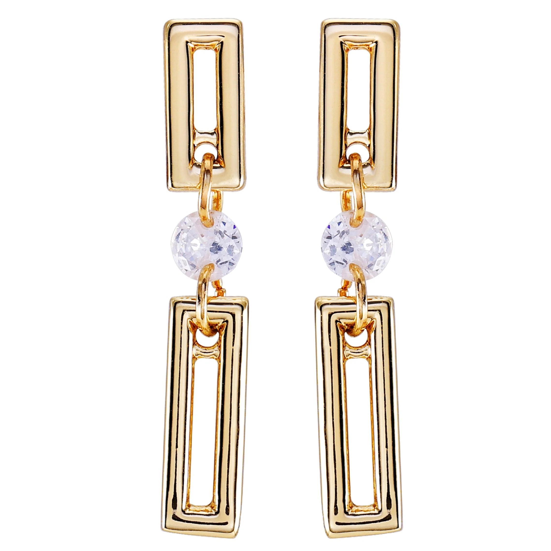 Goldtone Clear Glass Stone Dainty Drop Earrings - Image 2