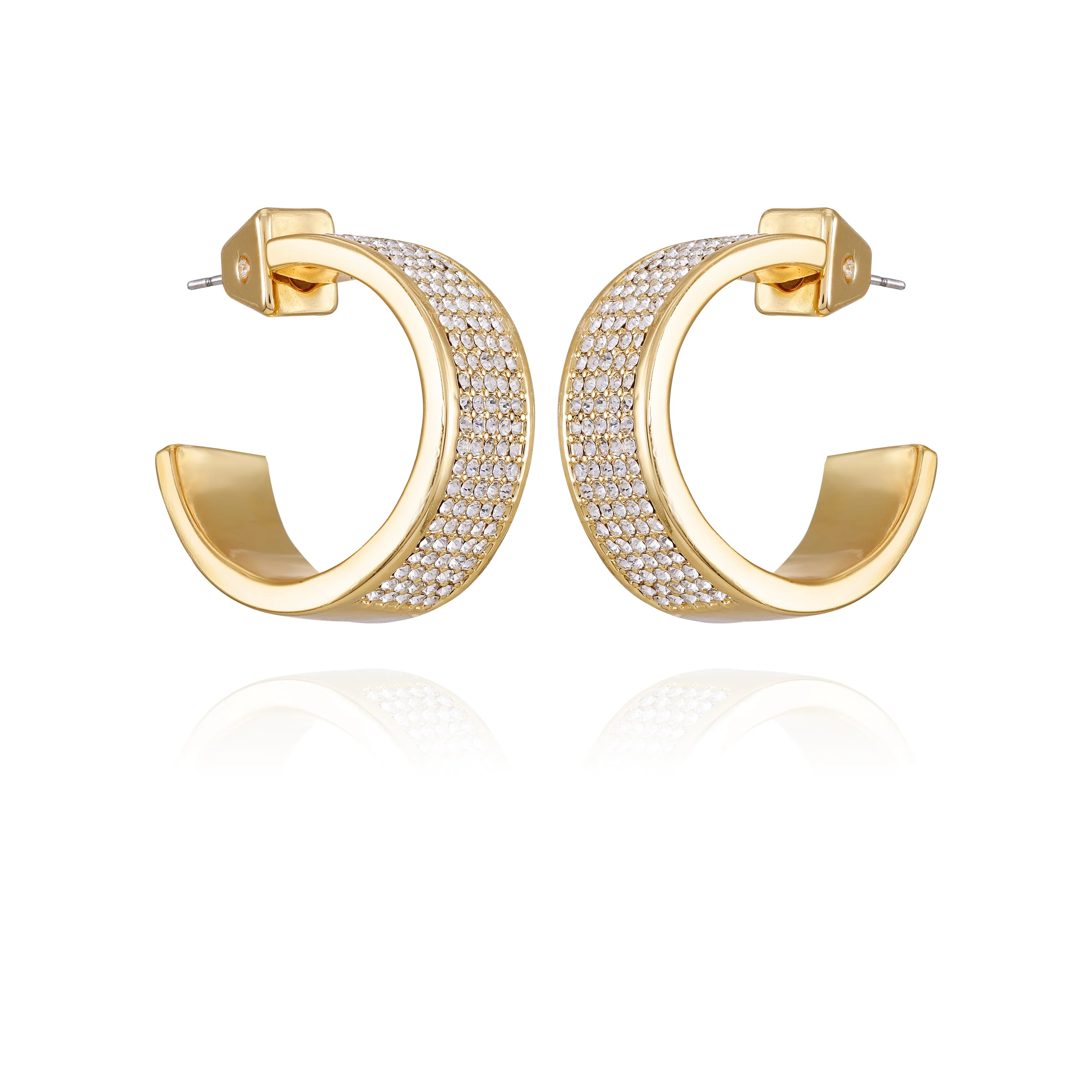 Goldtone Crystal C Hoop Earrings