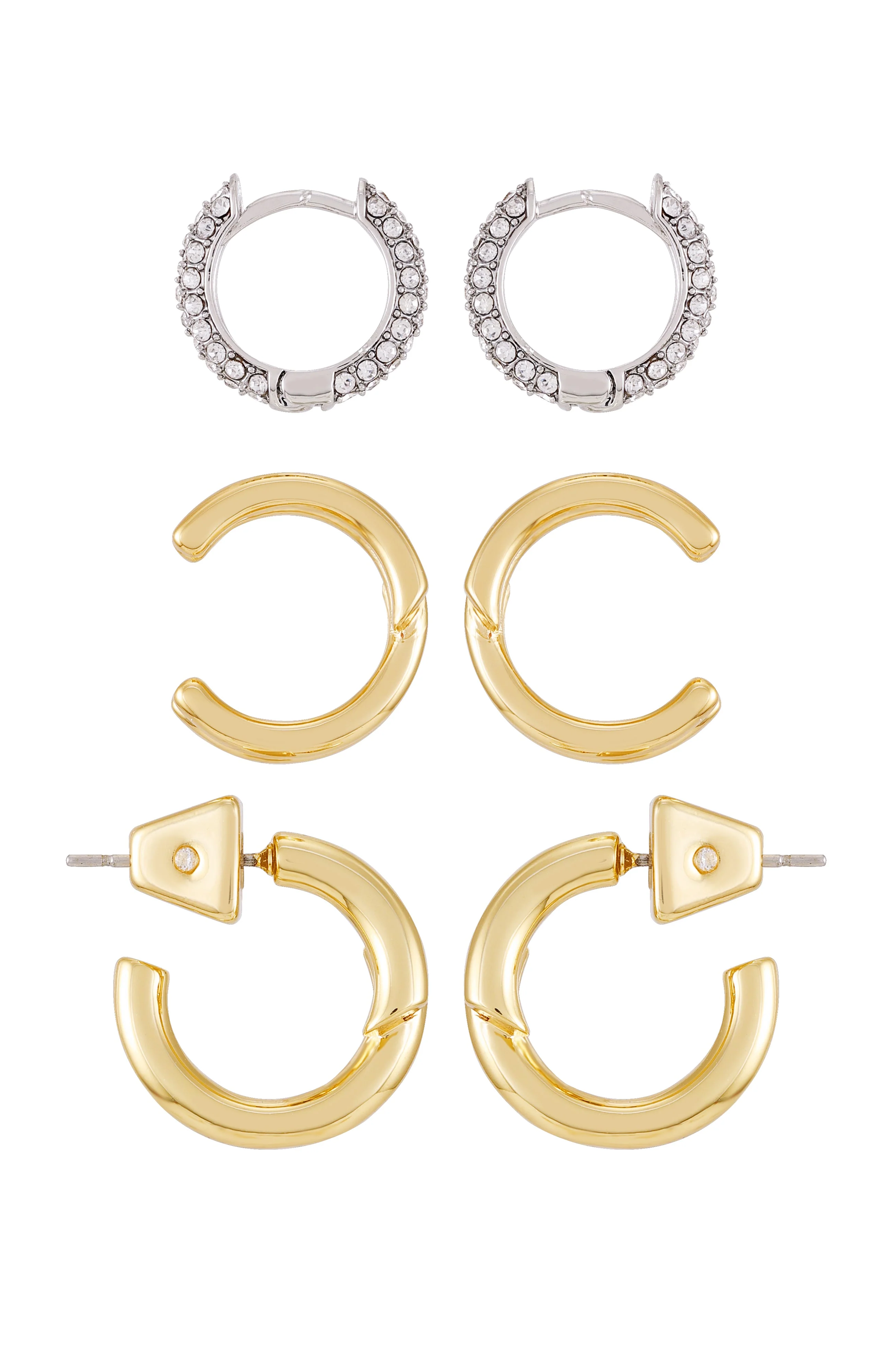 Goldtone & Crystal Hoop Earring Set