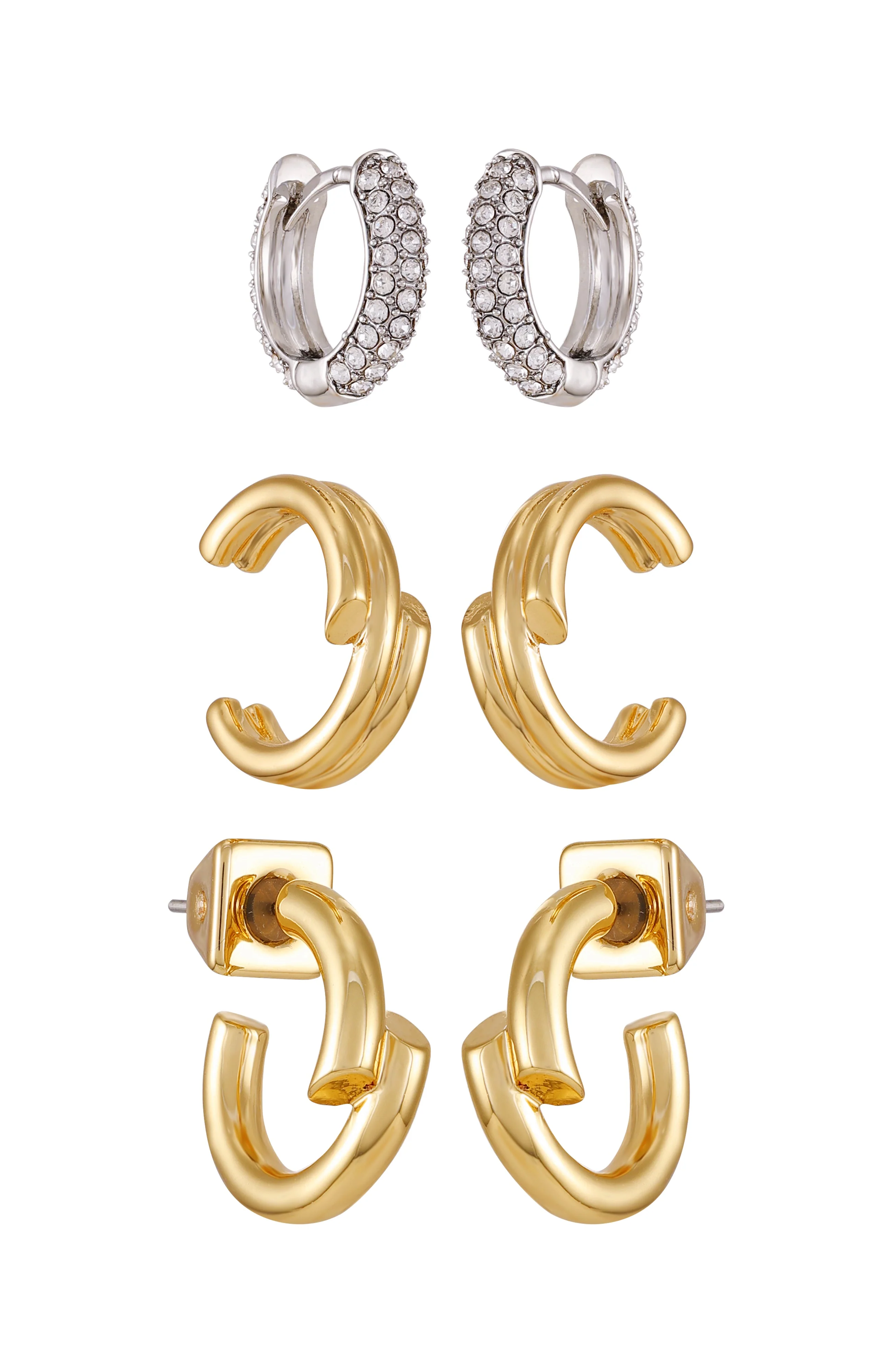 Goldtone & Crystal Hoop Earring Set - Image 2