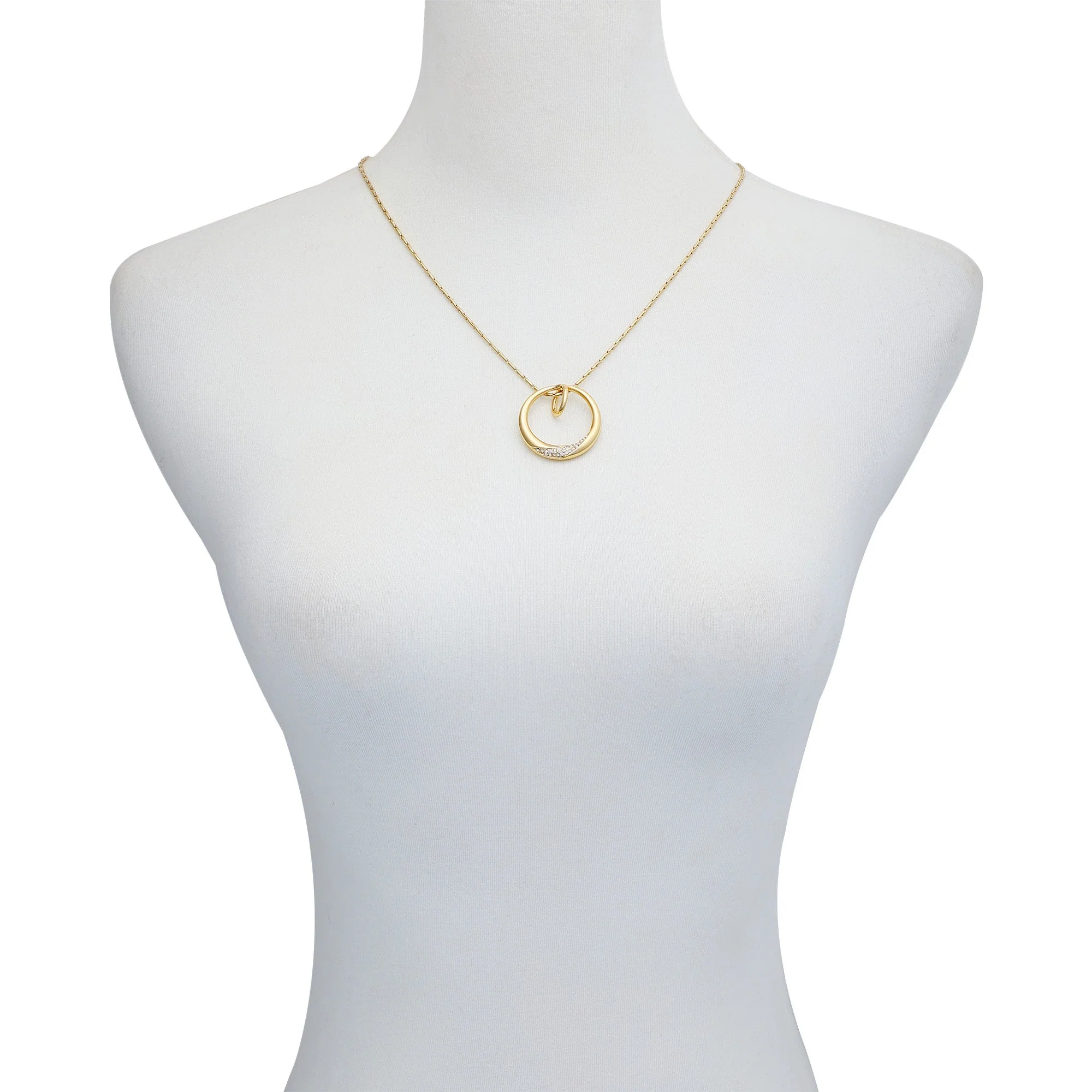 Goldtone Crystal Stone Circle Pendant Necklace - Image 2