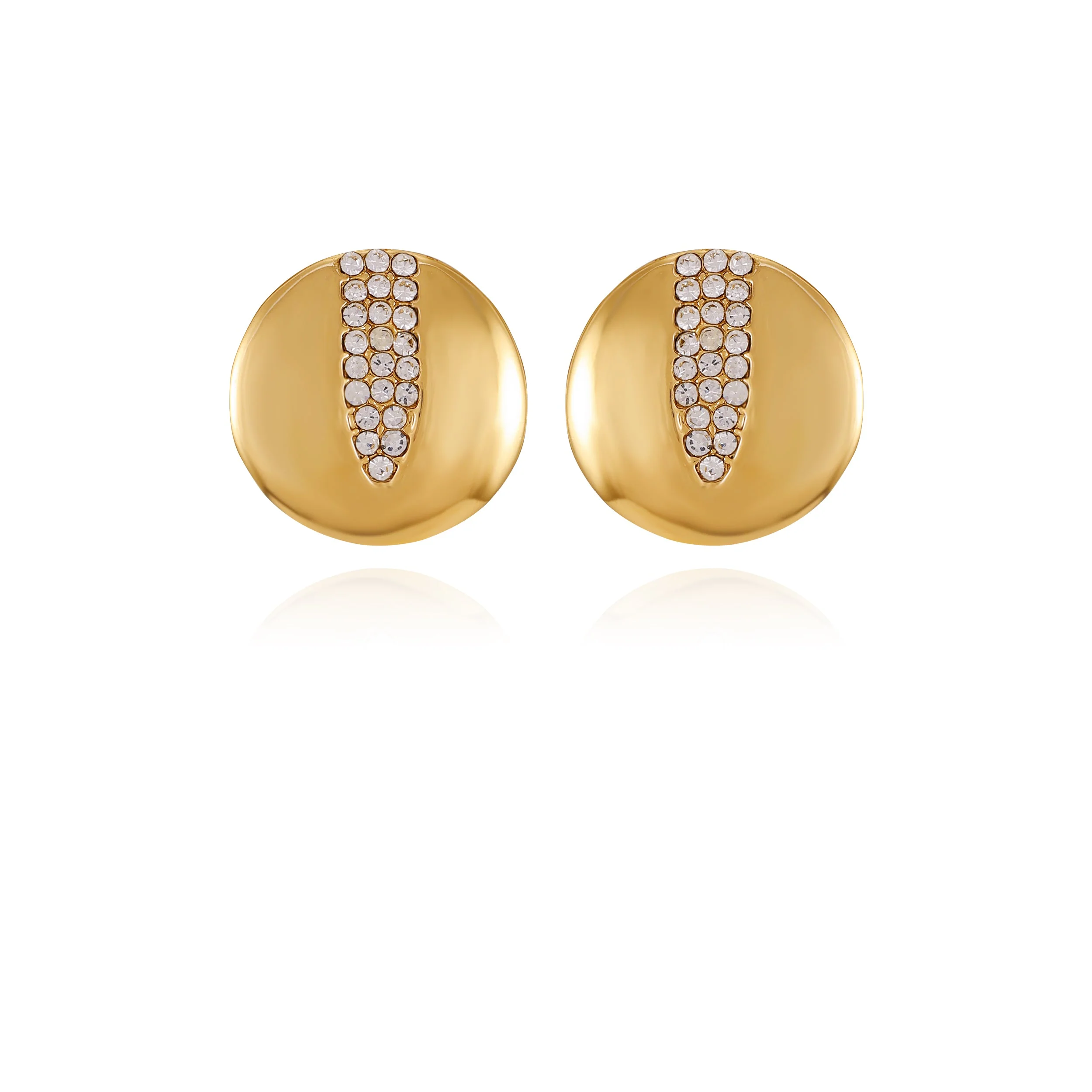 Goldtone Crystal Stone Coin Button Earrings