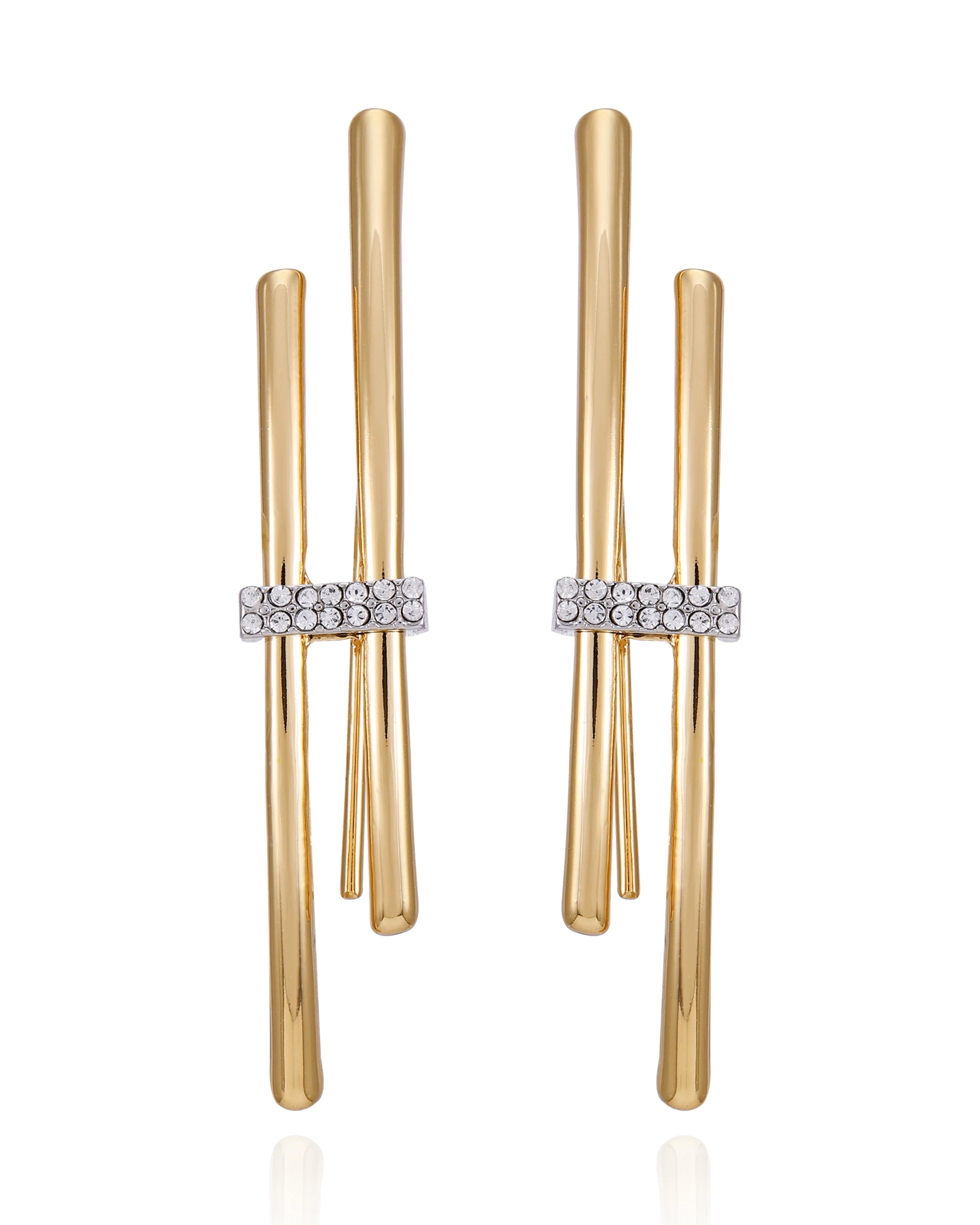 Goldtone Crystal Stone Fish Hook Earrings - Image 2