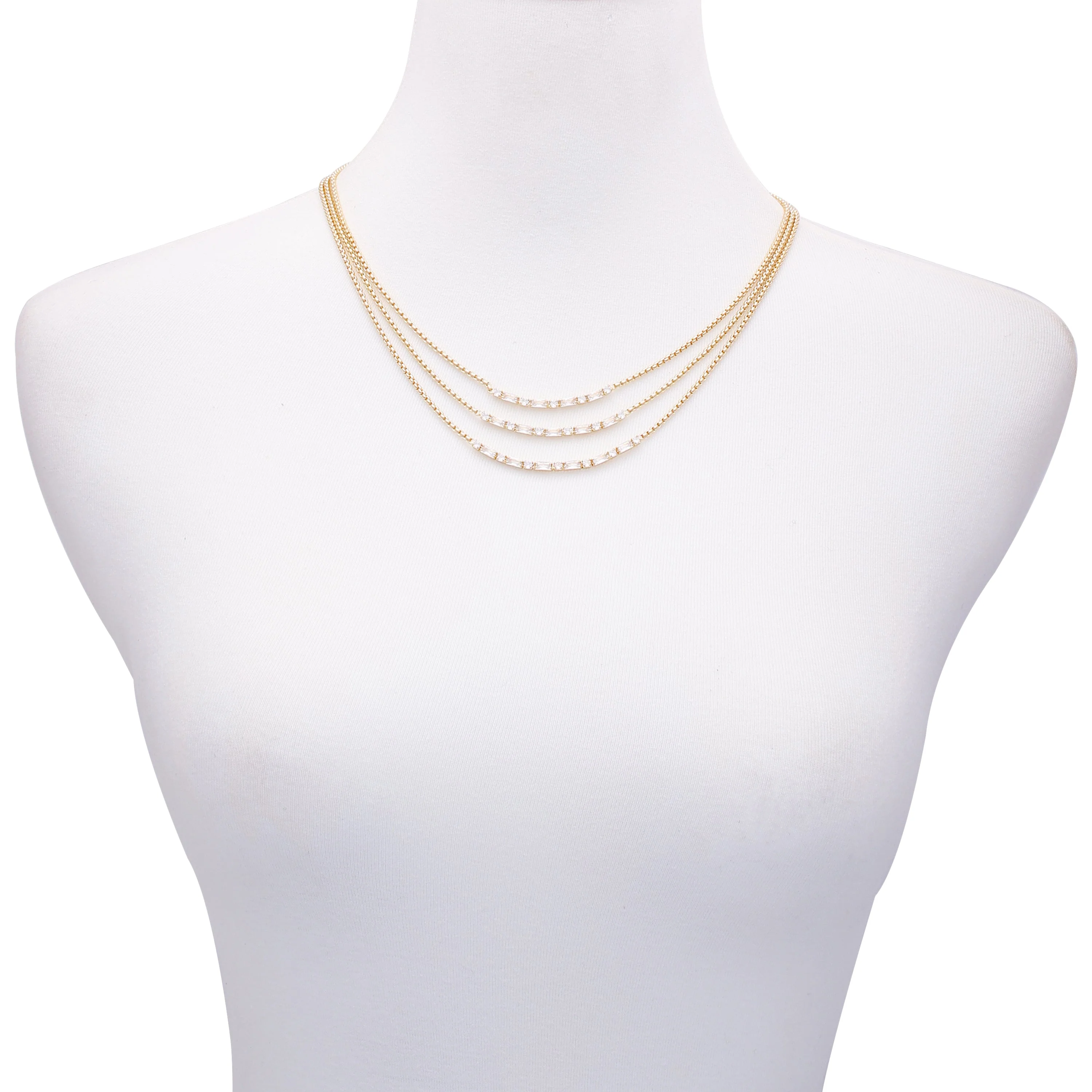 Goldtone Crystal Stone Multi Layered Necklace - Image 2