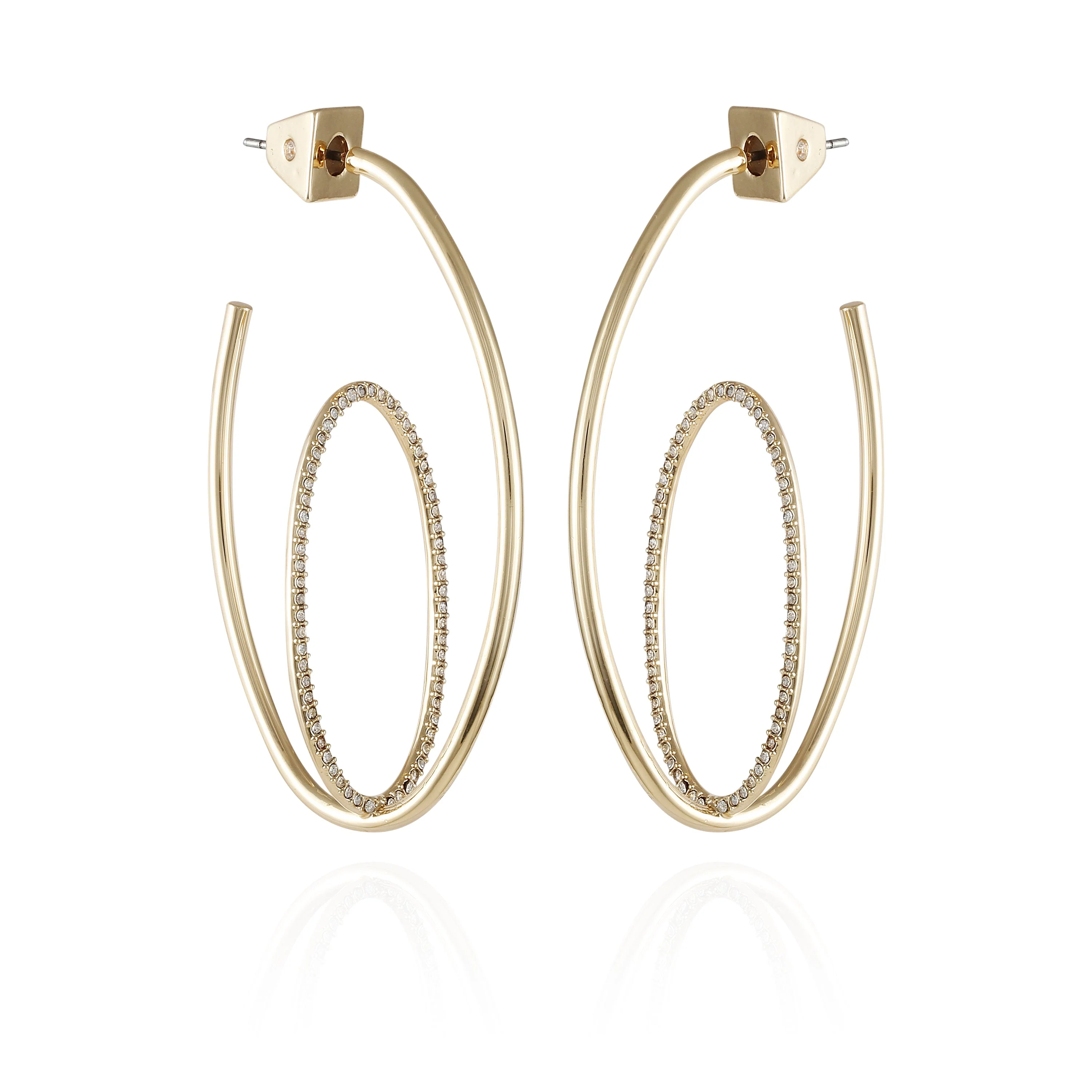 Goldtone Crystal Stone Orbital Hoop Earrings