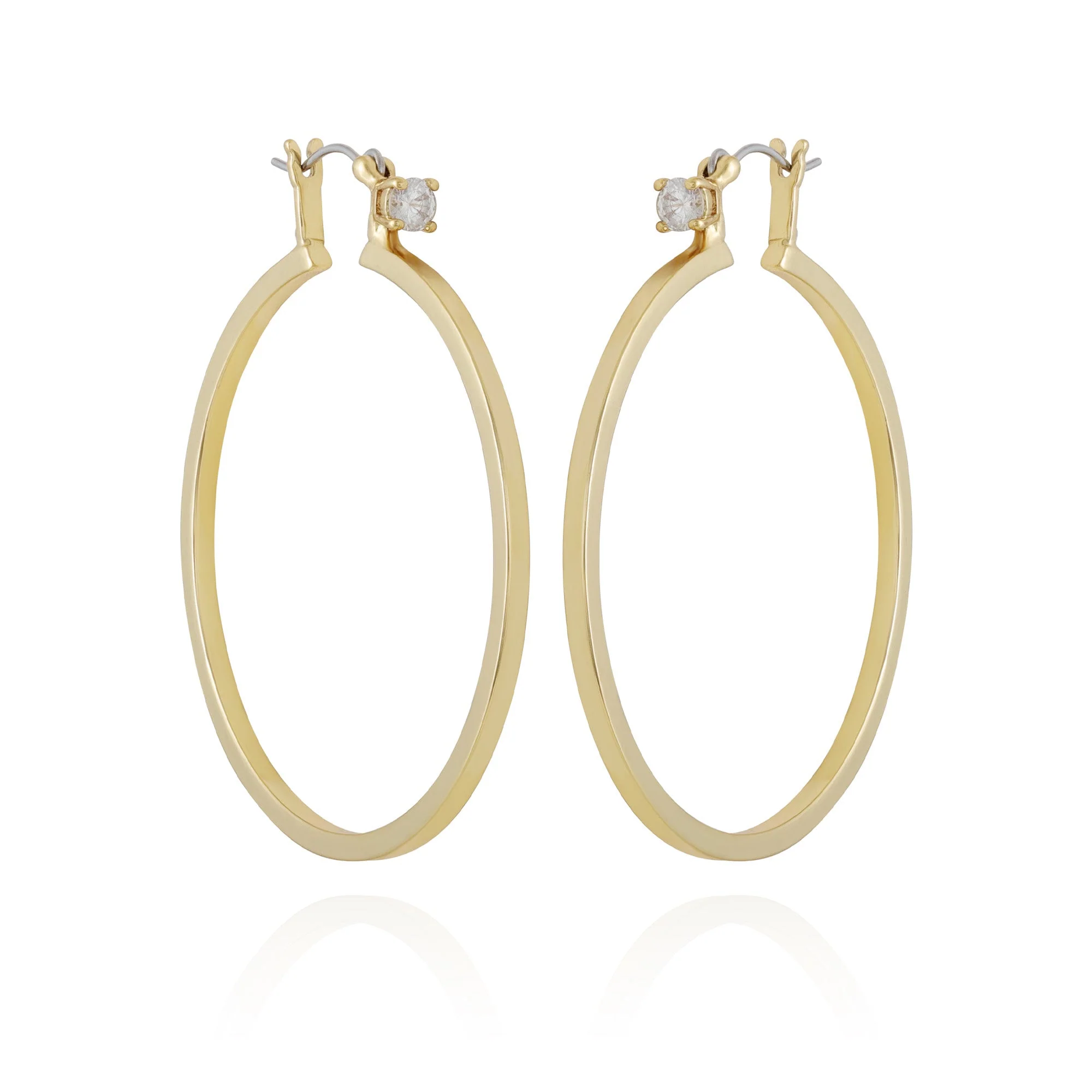 Goldtone Cubic Zirconia Large Hoops Earrings