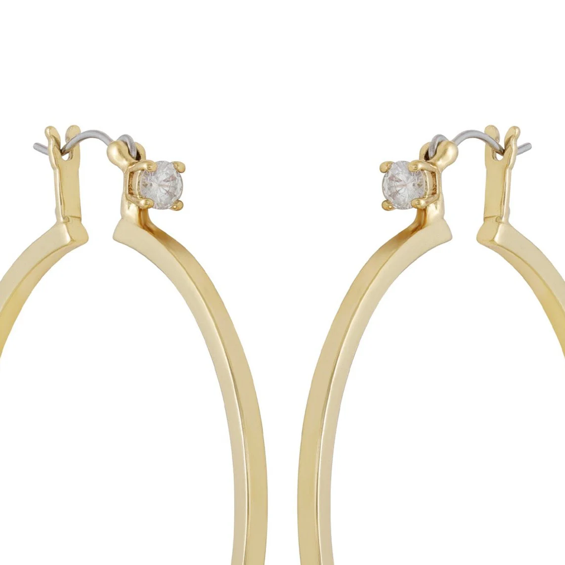 Goldtone Cubic Zirconia Large Hoops Earrings - Image 2