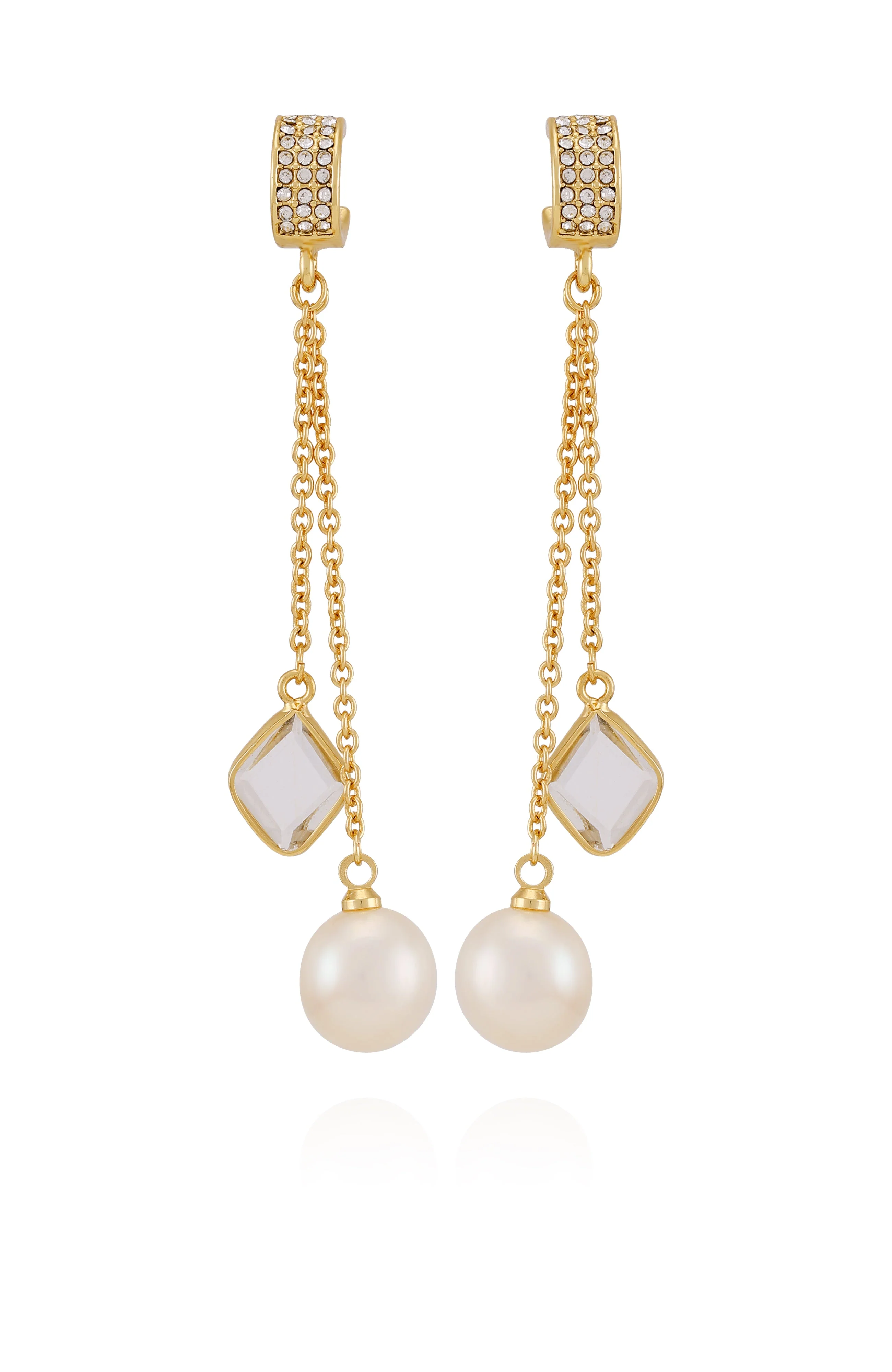 Goldtone Dangle Earrings With Pearl Crystal Drop