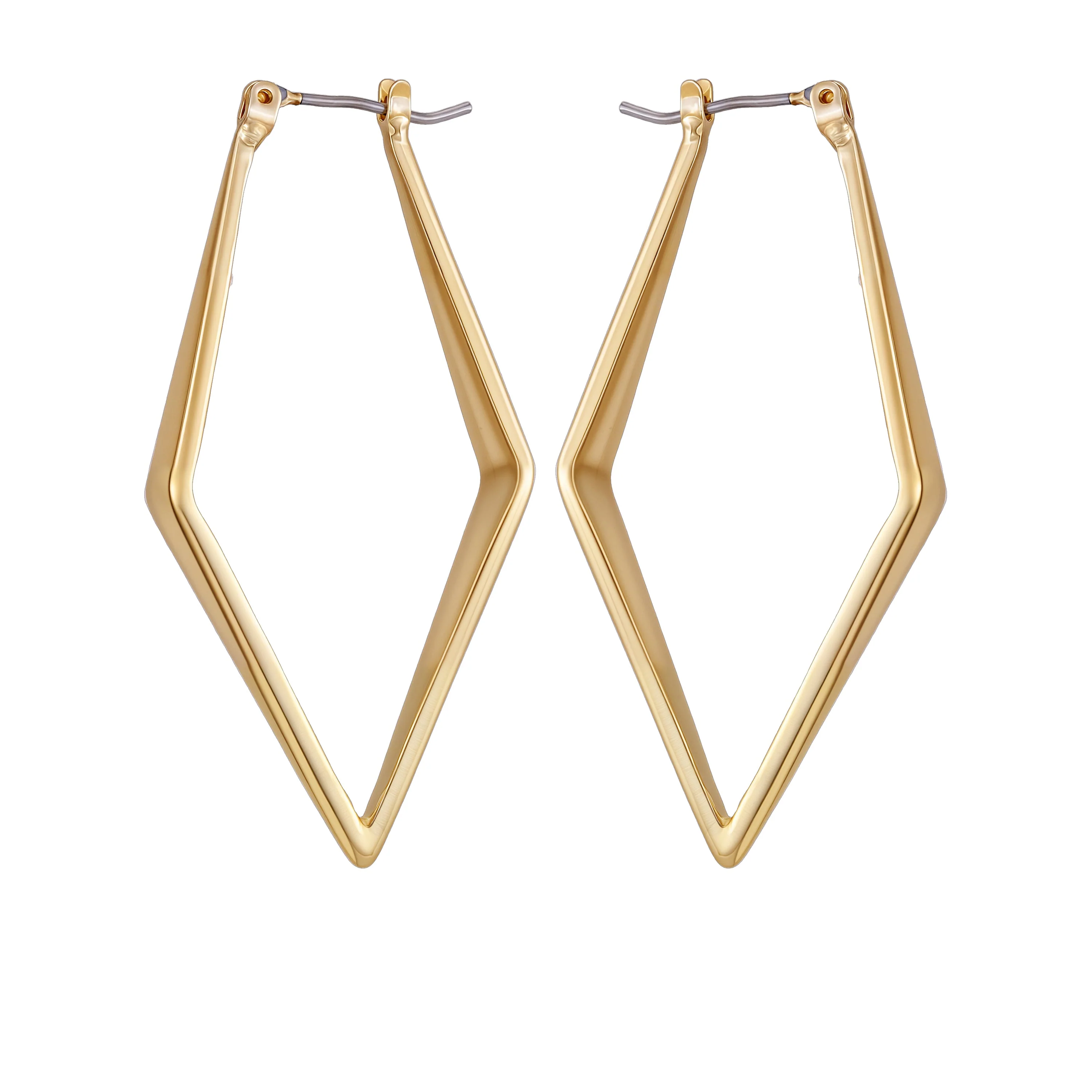 Goldtone Diamond Shaped Hoop Earrings