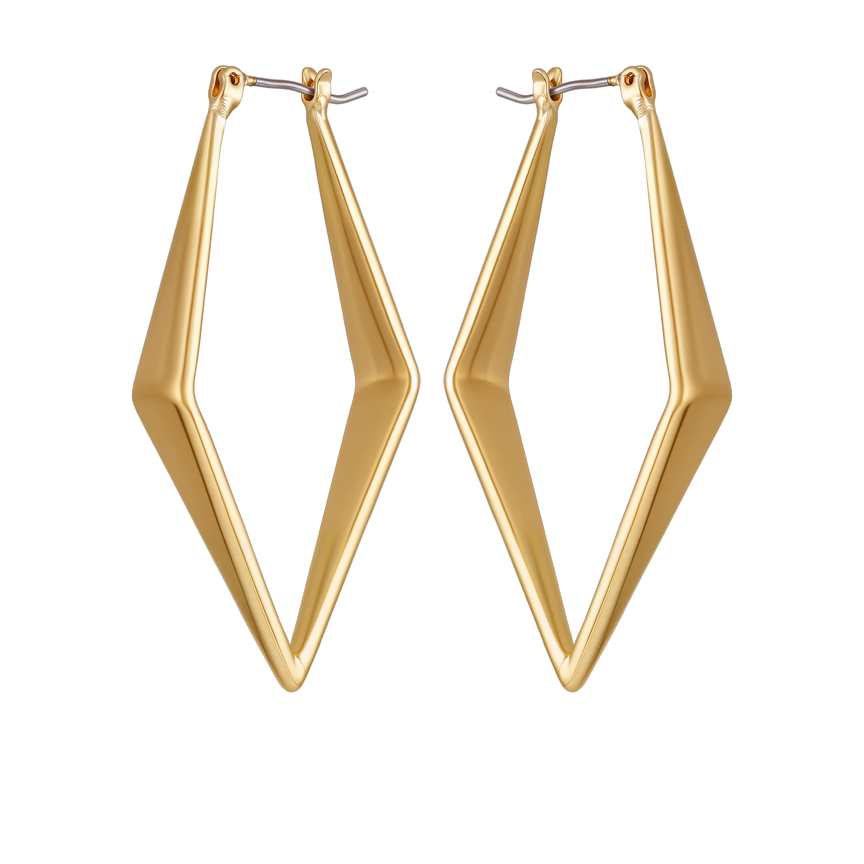 Goldtone Diamond Shaped Hoop Earrings - Image 2
