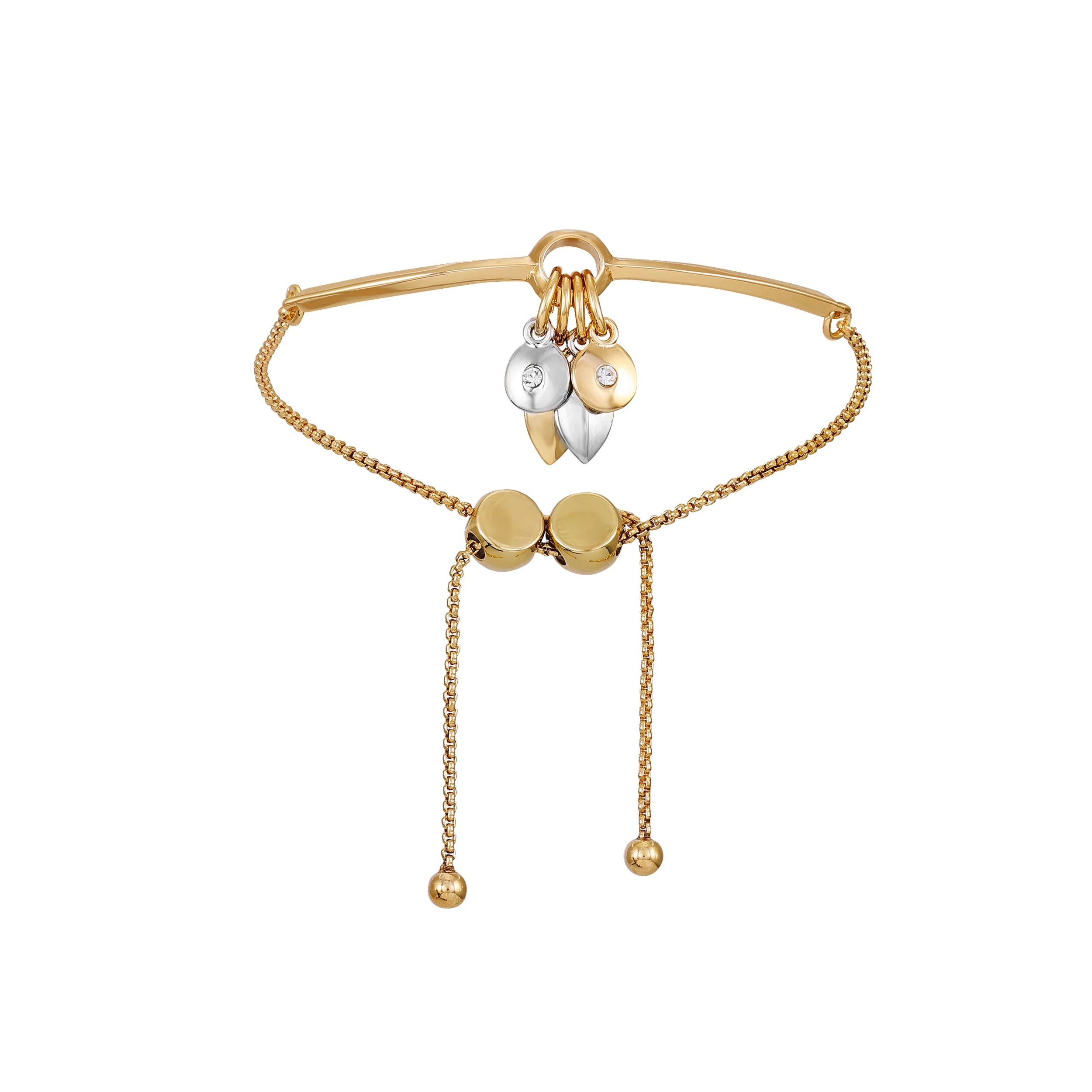 Goldtone Gilded Leaf Charm Slider Bracelet - Image 3