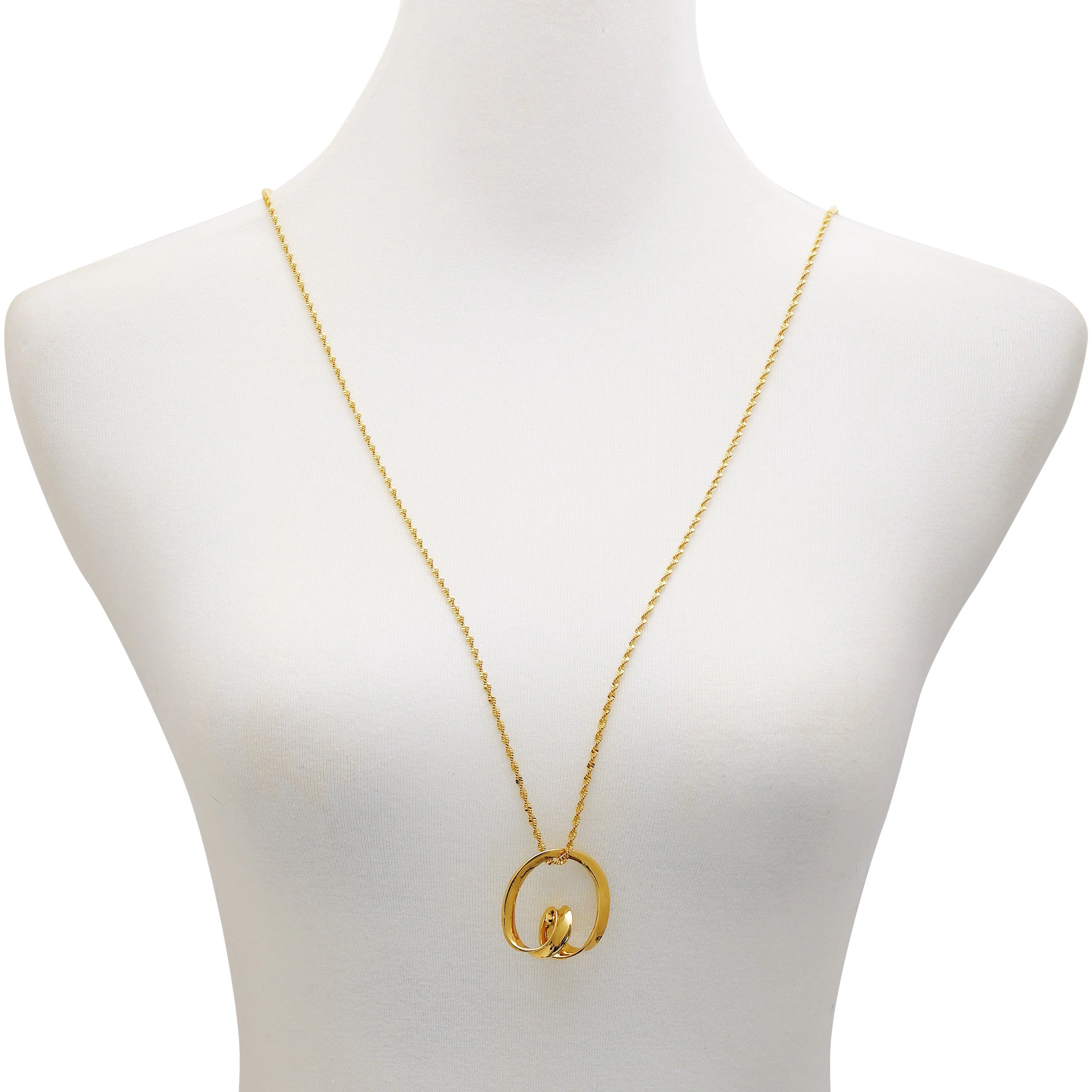 Goldtone Herringbone Chain Long Necklace - Image 2