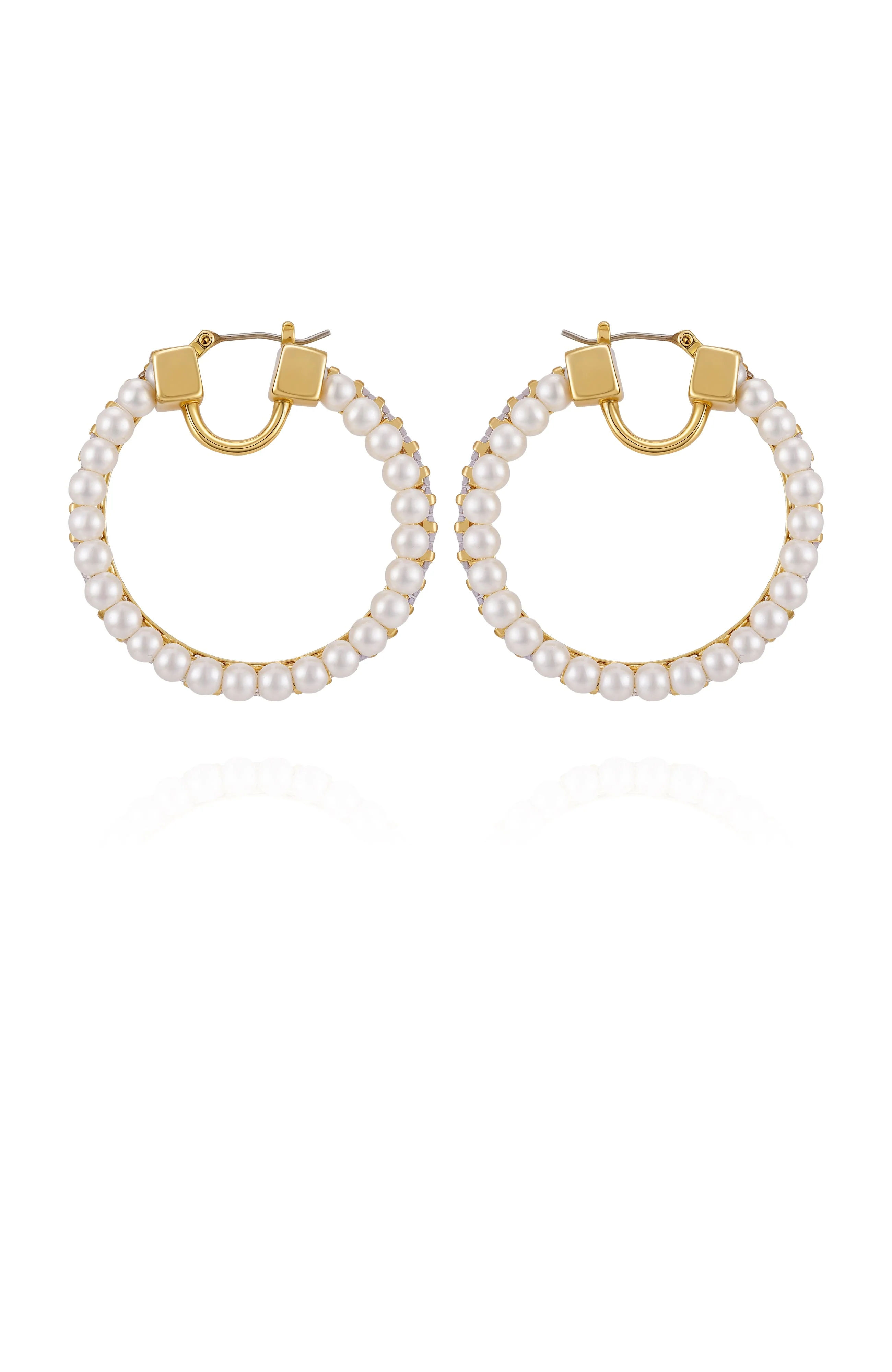 Goldtone Hoop Earrings With Pearls Baguette Crystals