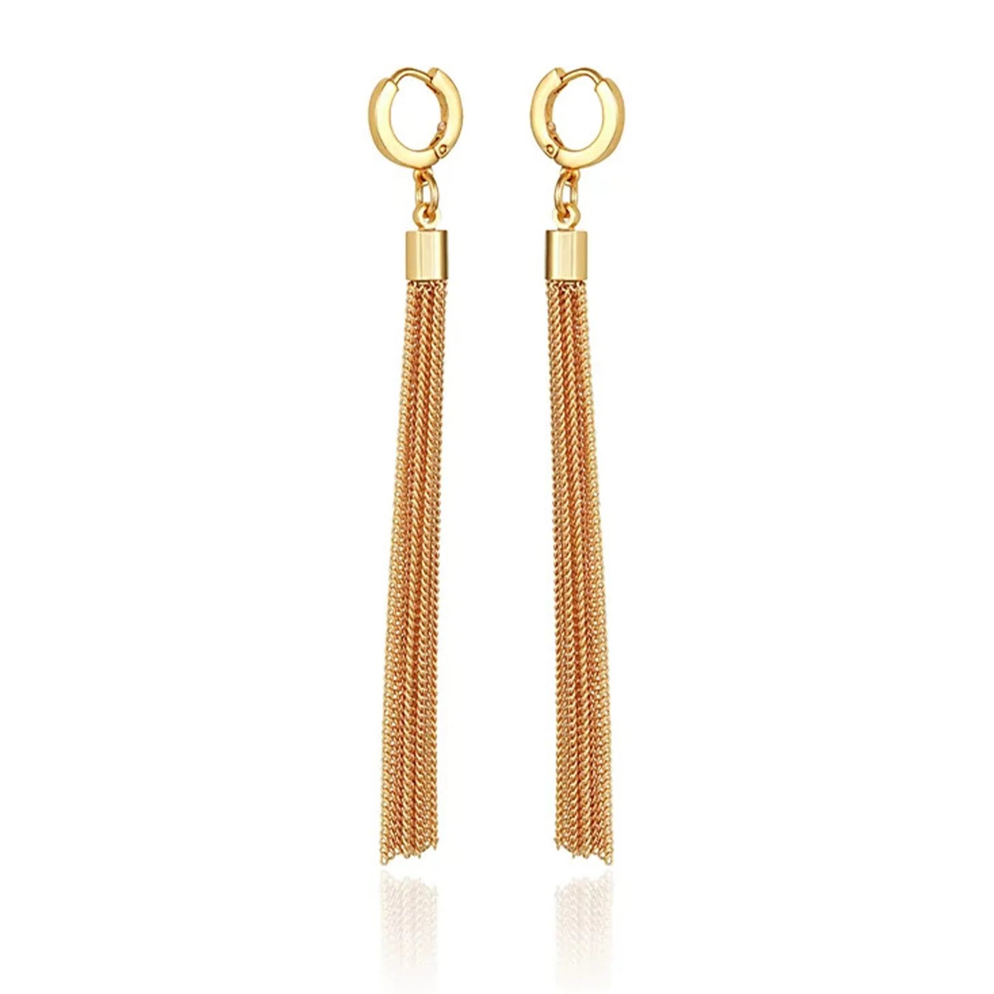 Goldtone Huggie Tassel Hoop Drop Earrings