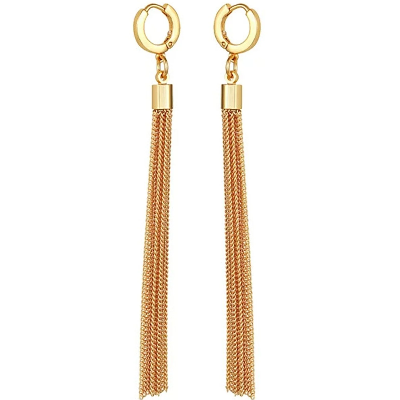 Goldtone Huggie Tassel Hoop Drop Earrings - Image 2