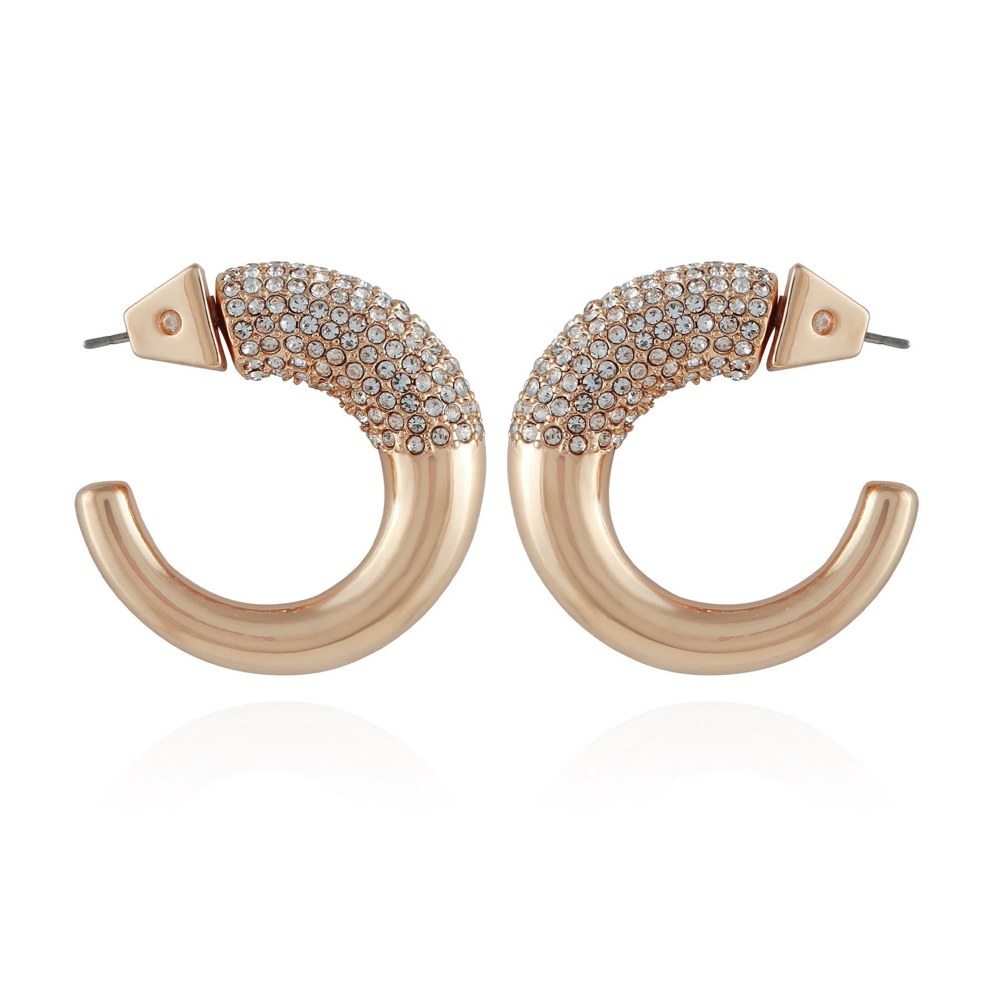 Goldtone Pave Crystal Stone Open Hoop Earrings