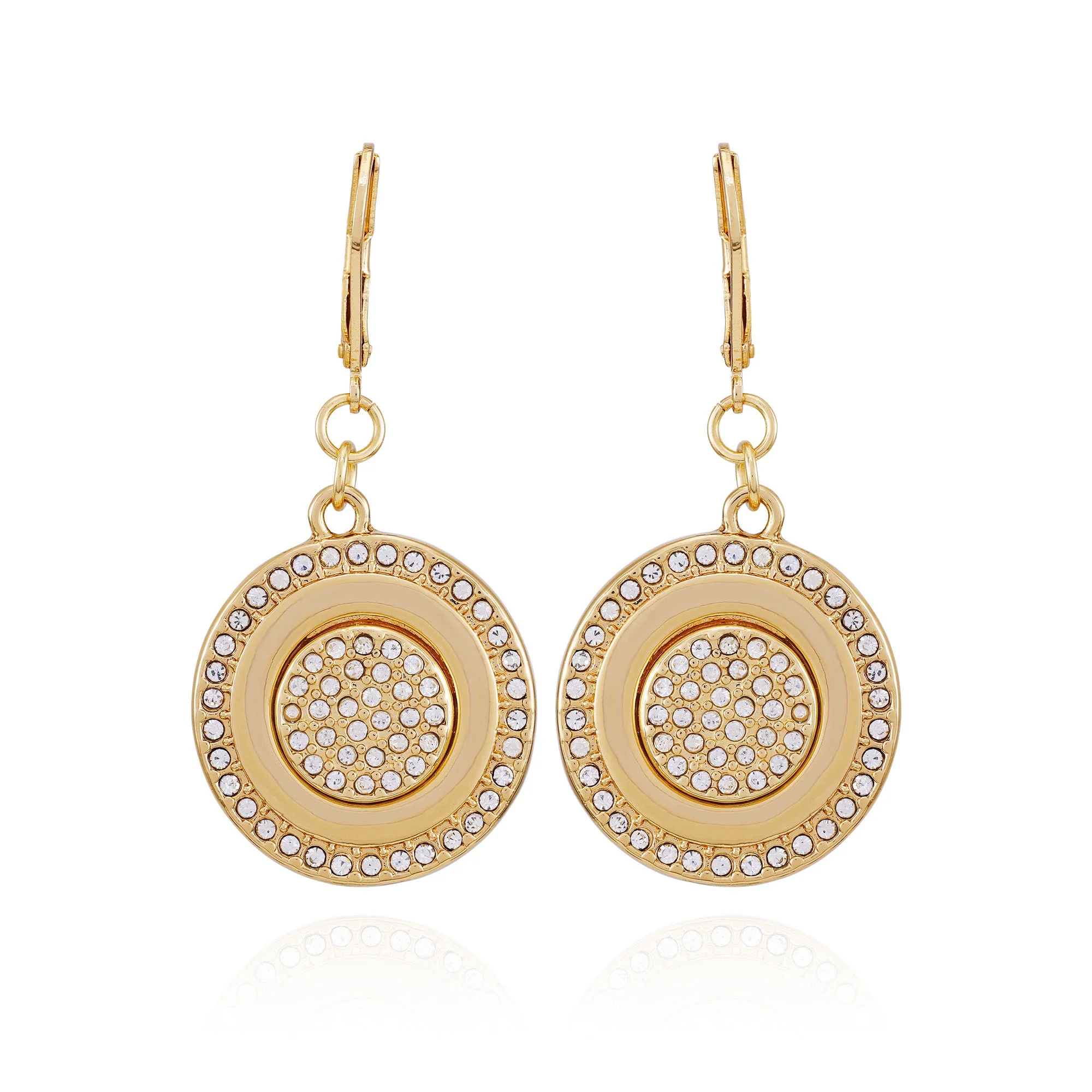 Goldtone Pave Stone Coin Drop Earrings