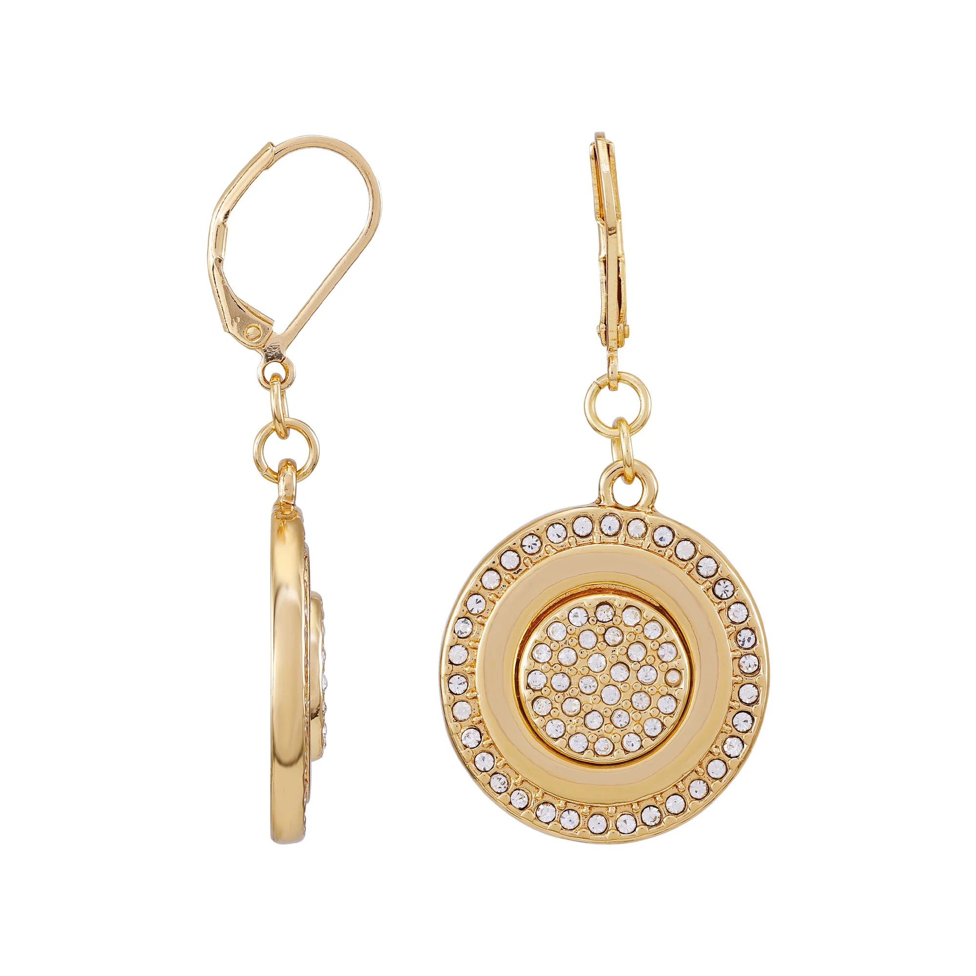 Goldtone Pave Stone Coin Drop Earrings - Image 3