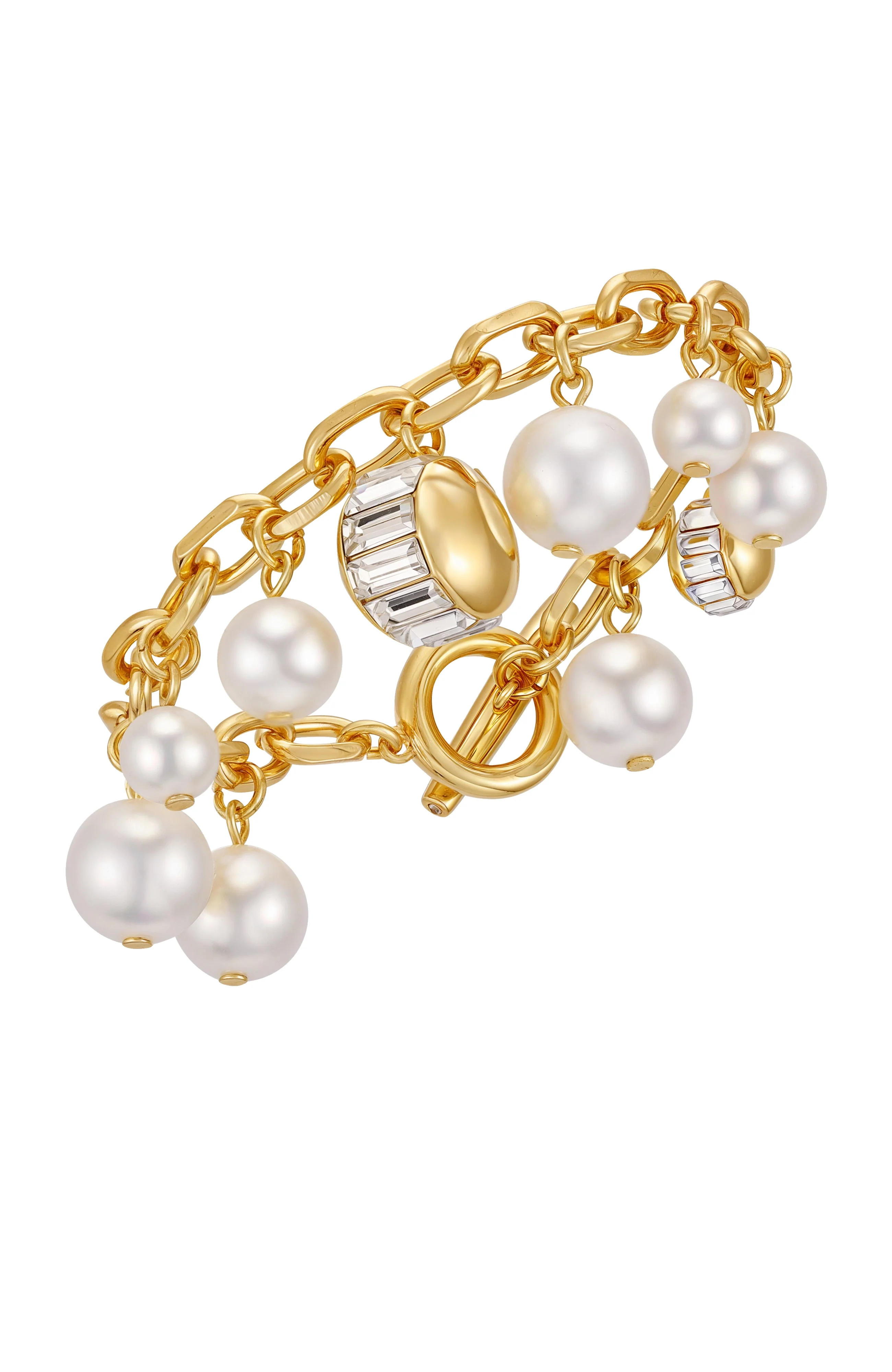 Goldtone Pearl Crystal Charm Bracelet - Image 2