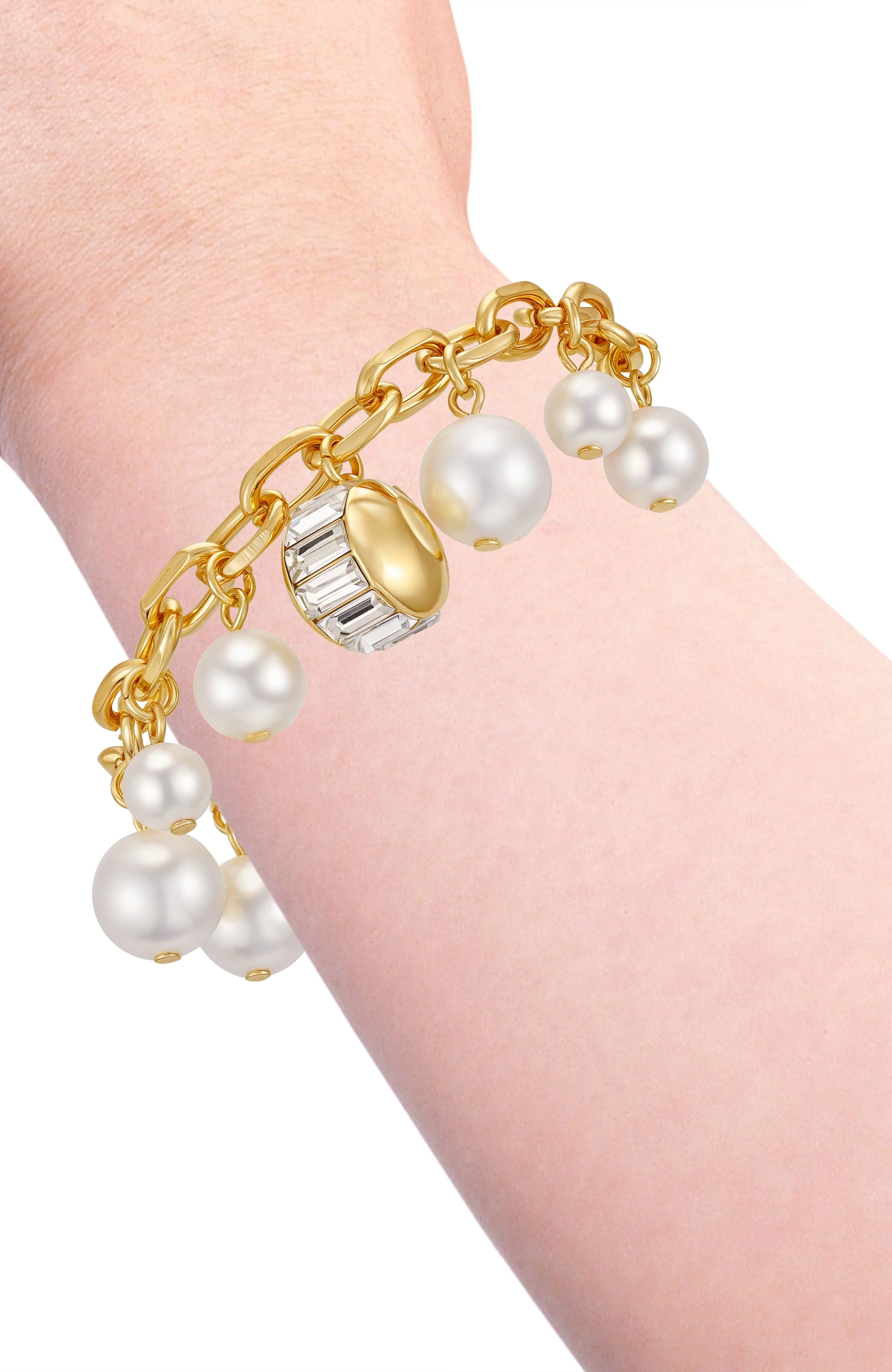 Goldtone Pearl Crystal Charm Bracelet - Image 3