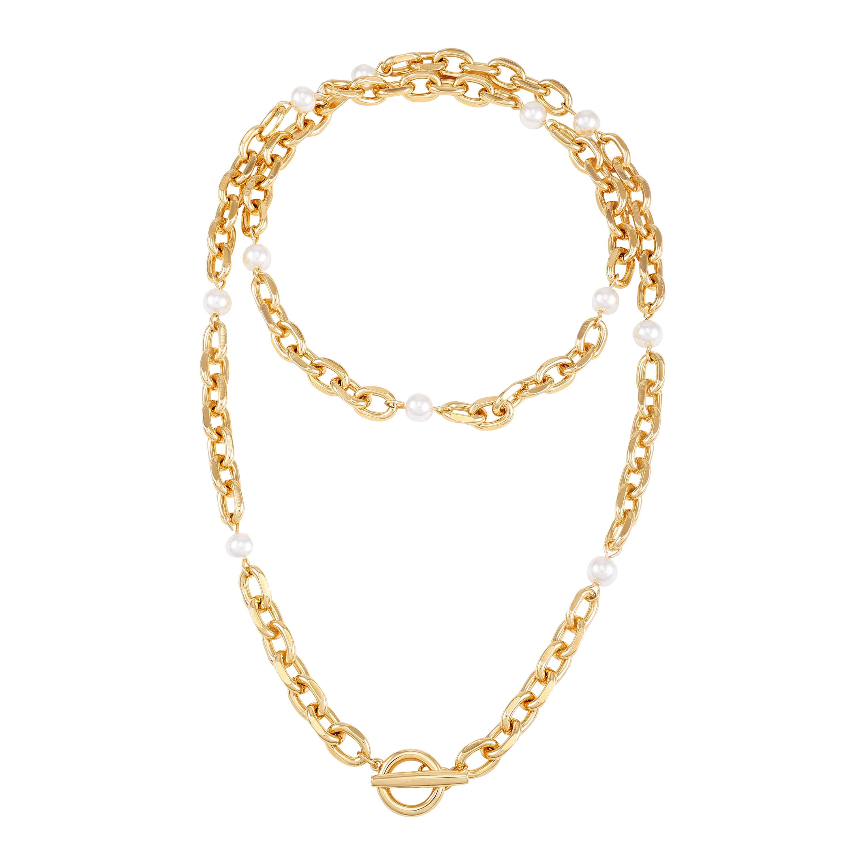 Goldtone Pearl Layered Toggle Necklace - Image 2