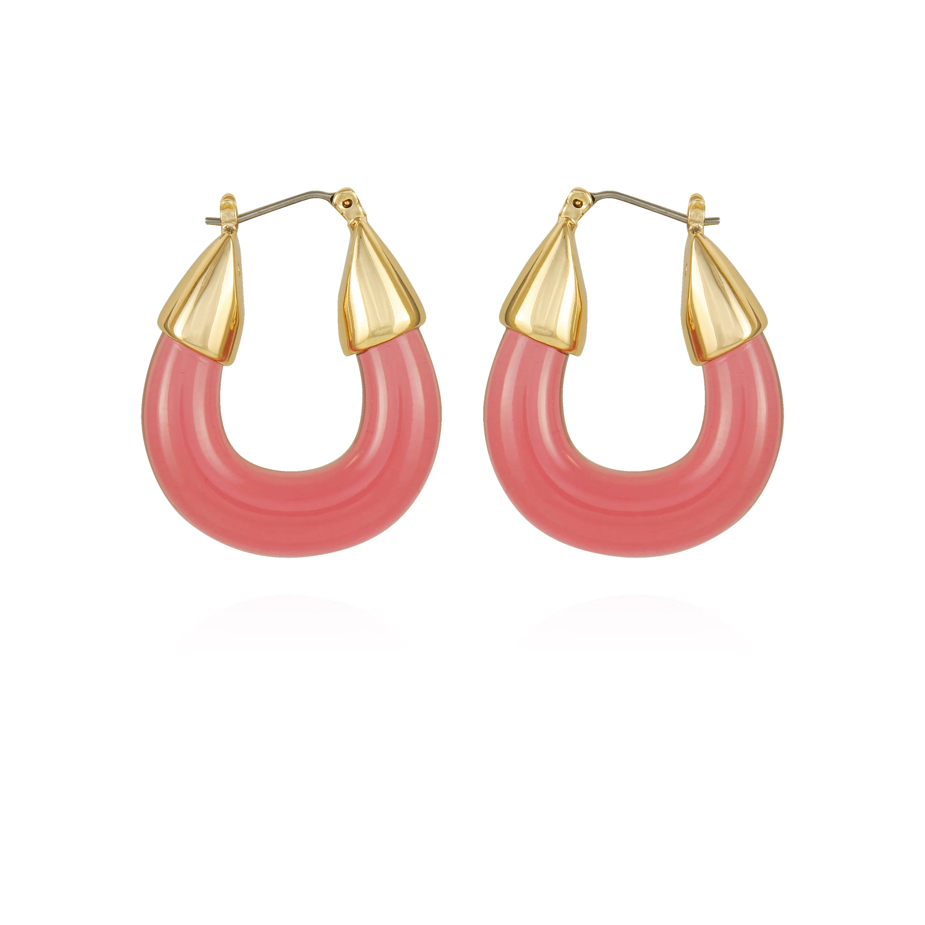 Goldtone Pink Candy Hoop Earrings
