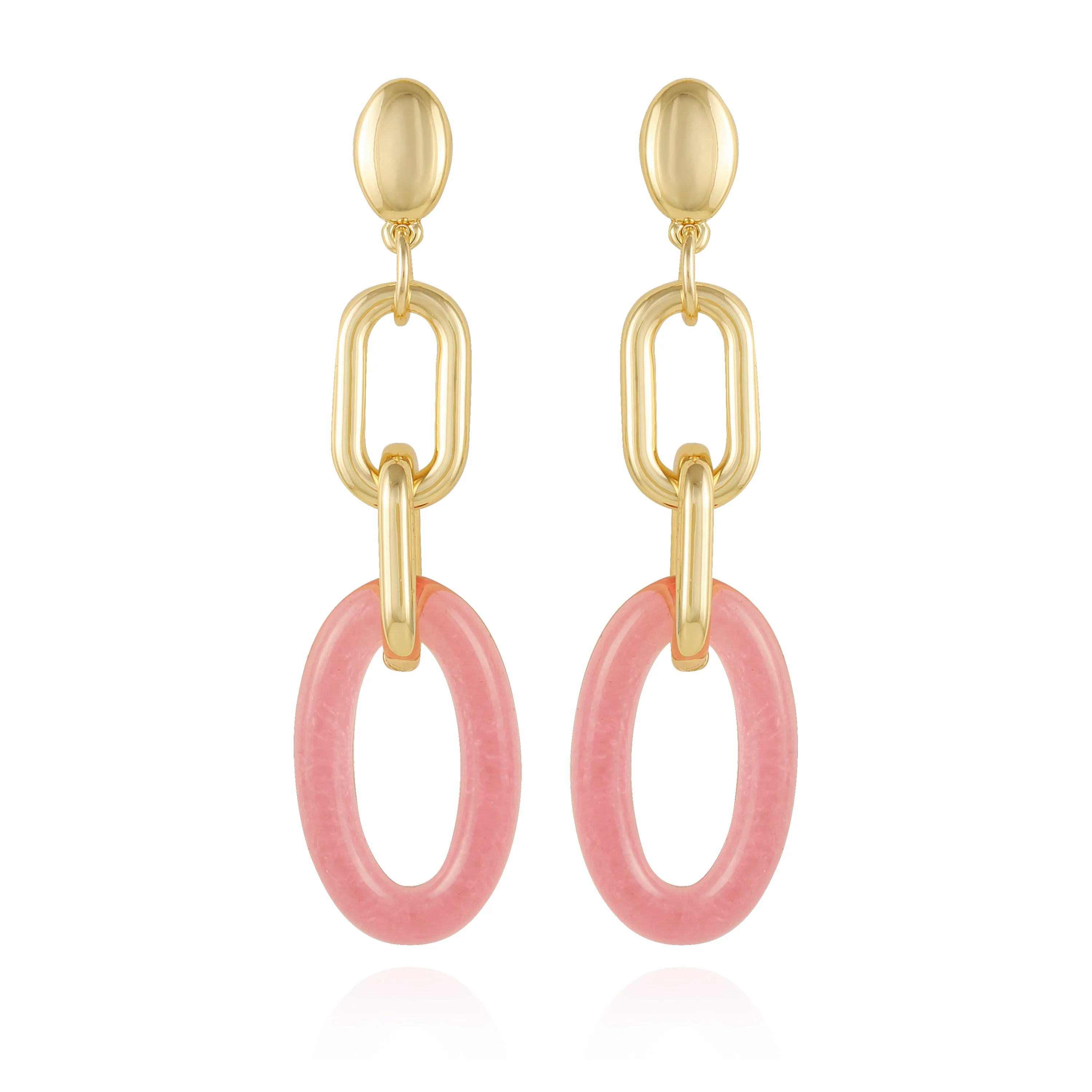 Goldtone Pink Candy Interlocking Drop Earrings