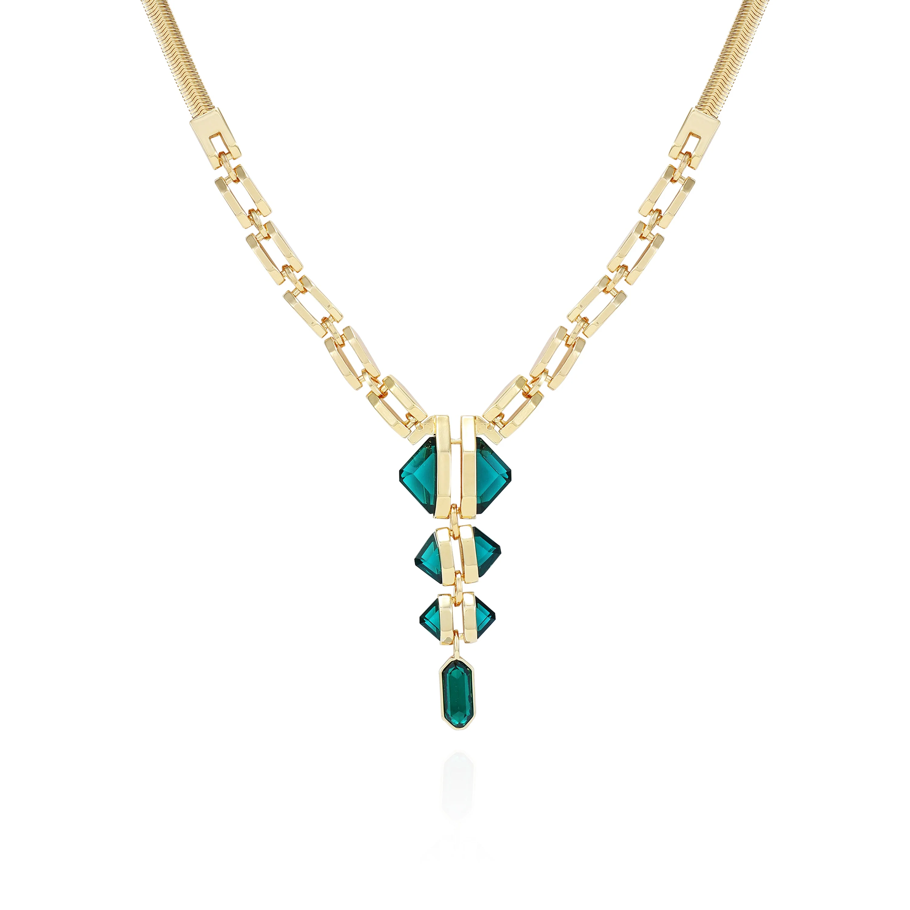 Goldtone Tri Blue Zircon Stone Drop Pendant Necklace - Image 2