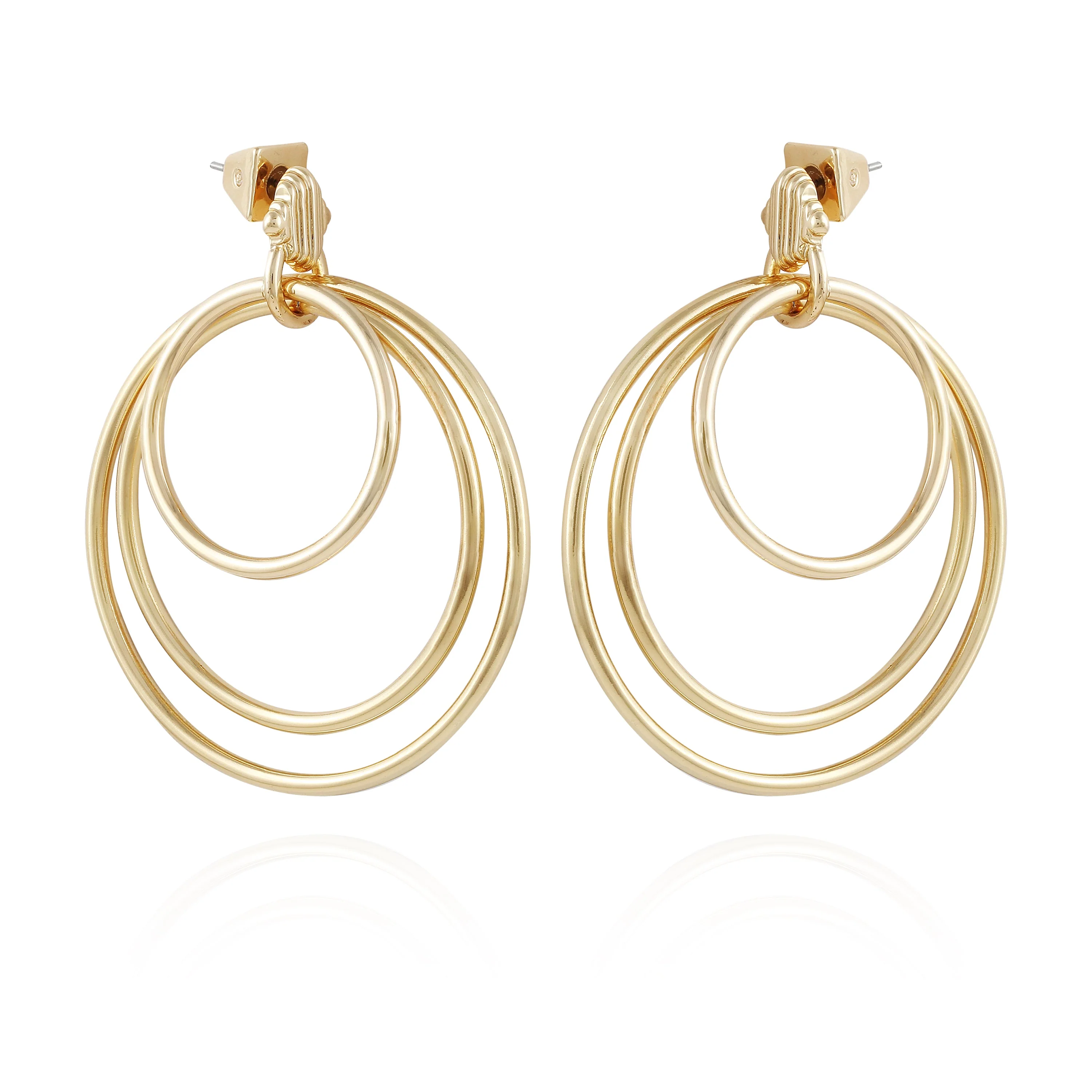Goldtone Triple Layered Hoop Drop Earrings