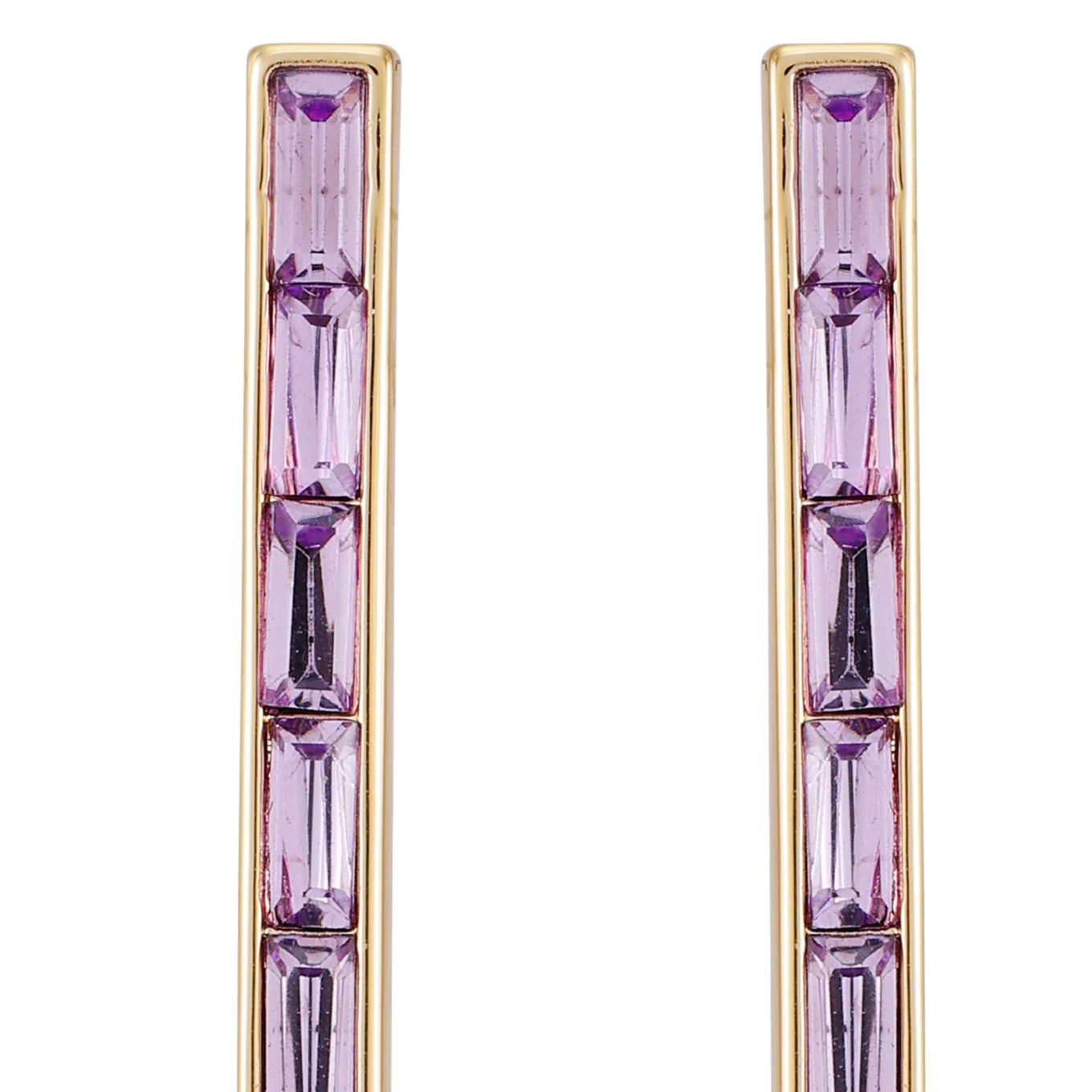 Goldtone Violet Stone Baguette Stick Drop Earrings - Image 2