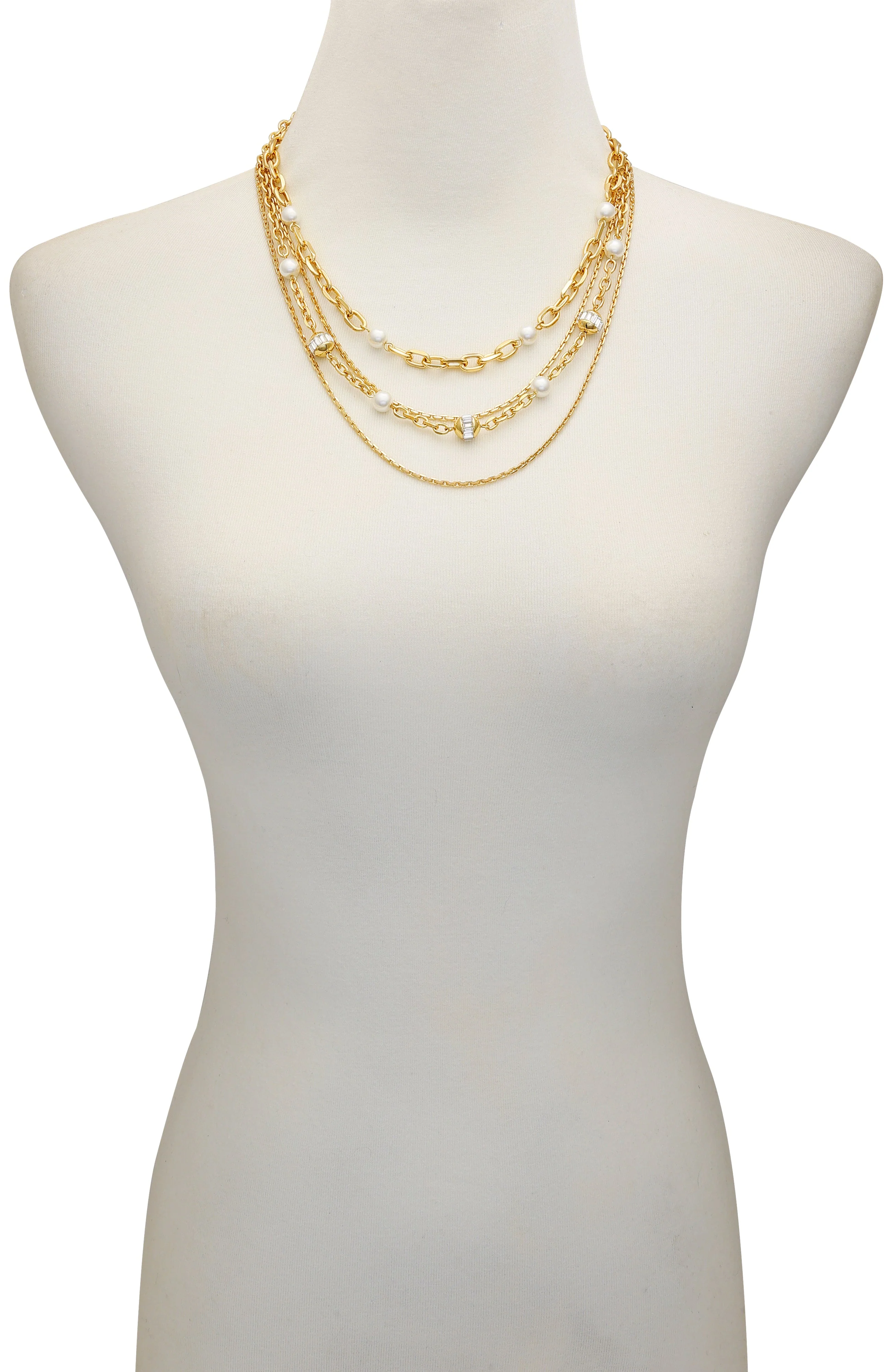 Layered Goldtone Chain Pearl Necklace - Image 3