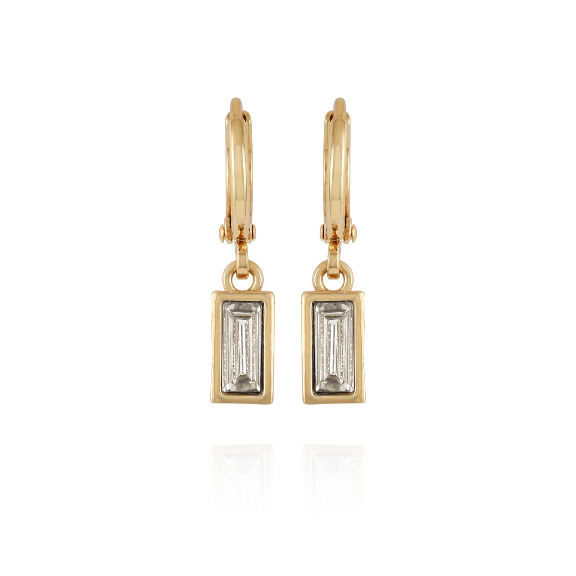 Rectangular Glass Stone Huggie Drop Earrings