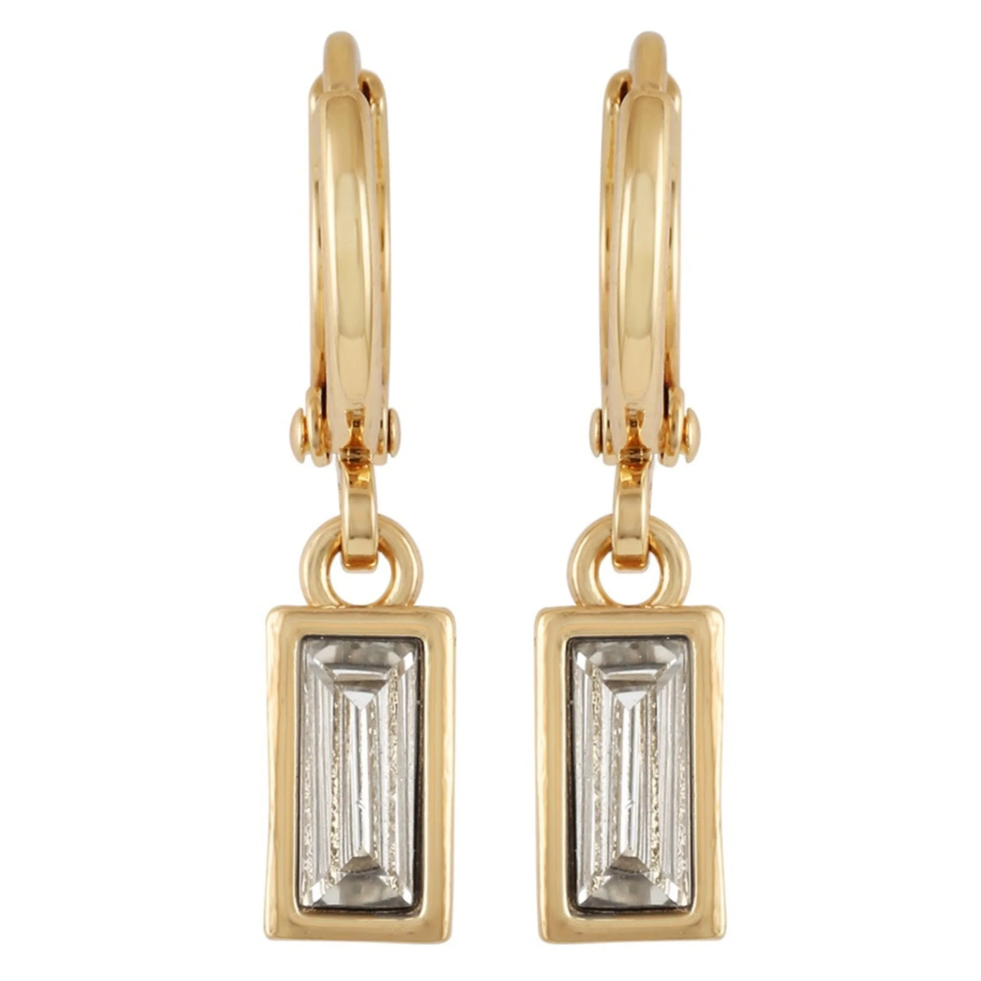 Rectangular Glass Stone Huggie Drop Earrings - Image 2