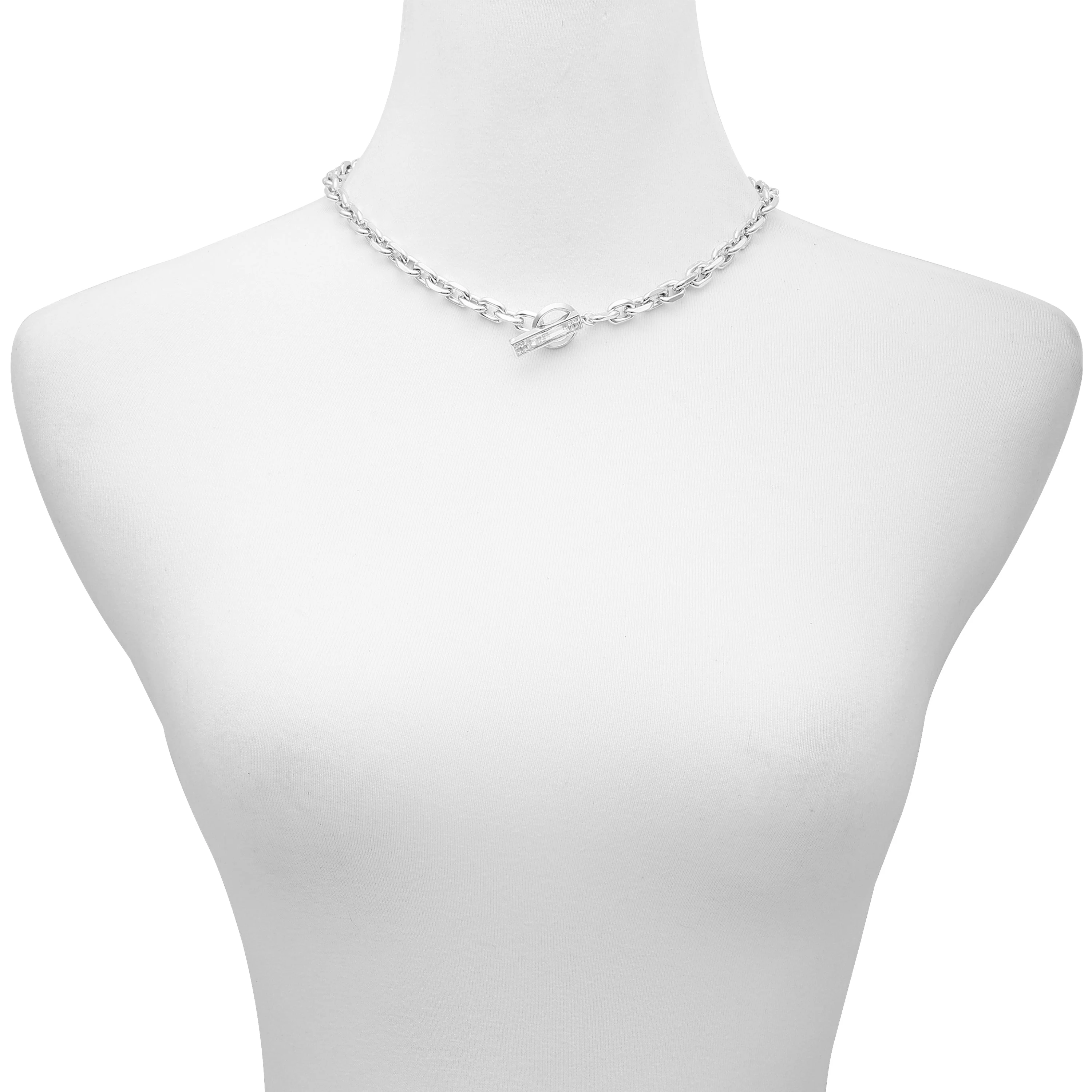Silvertone Baguette Crystal Stone Toggle Necklace - Image 2