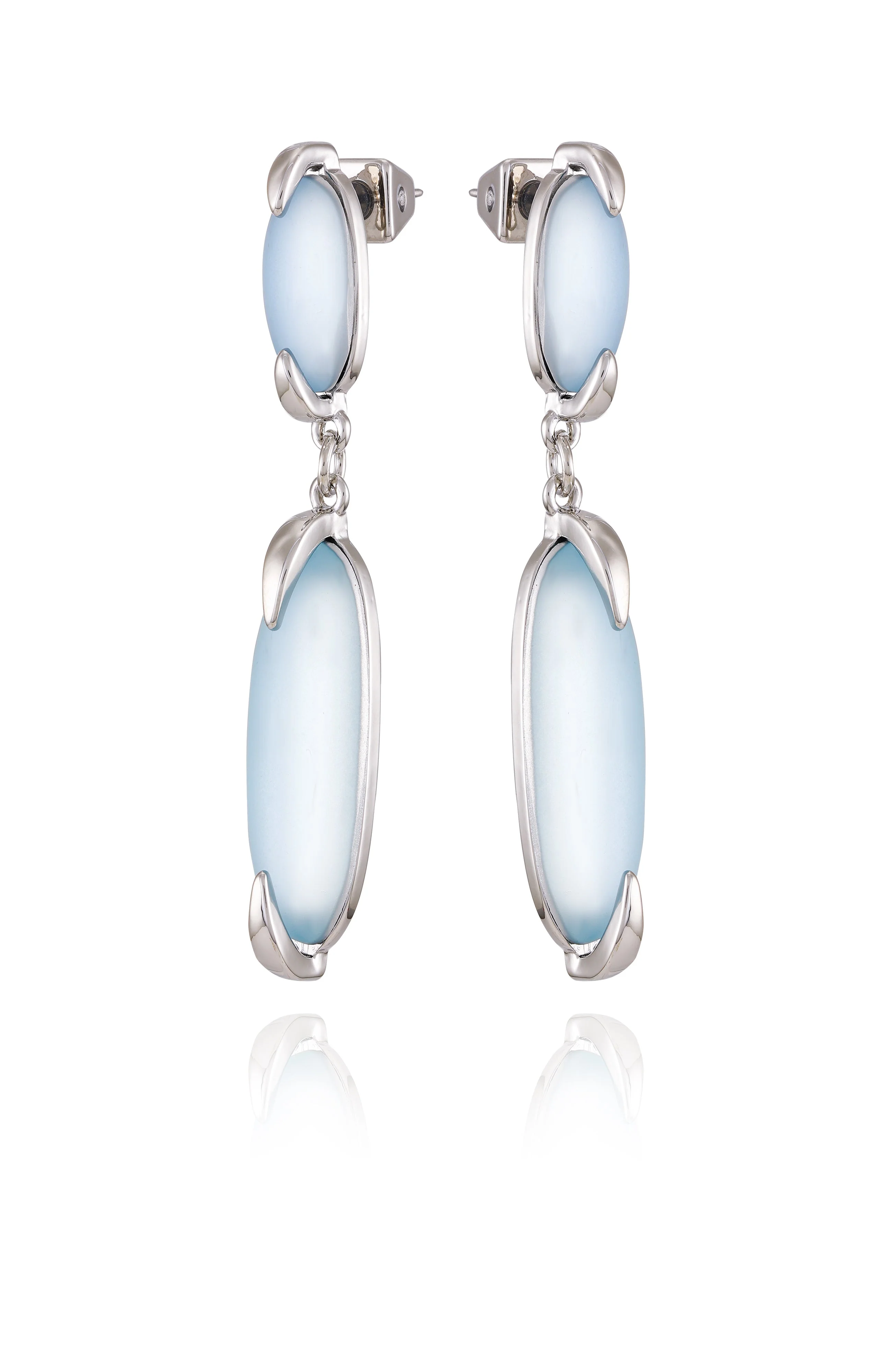Silvertone & Blue Stone Drop Earrings - Image 2