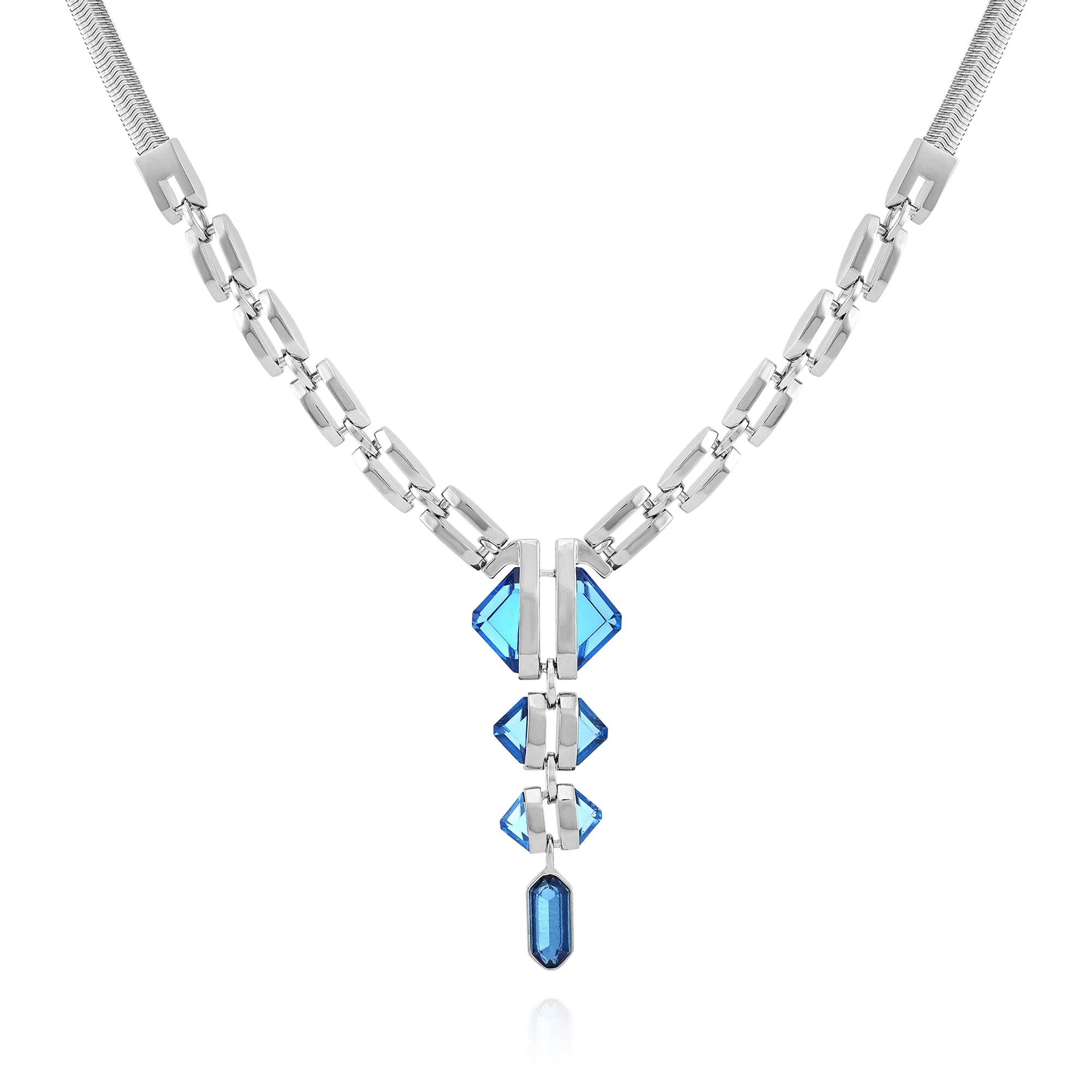 Silvertone Blue Stone Pendant Statement Necklace