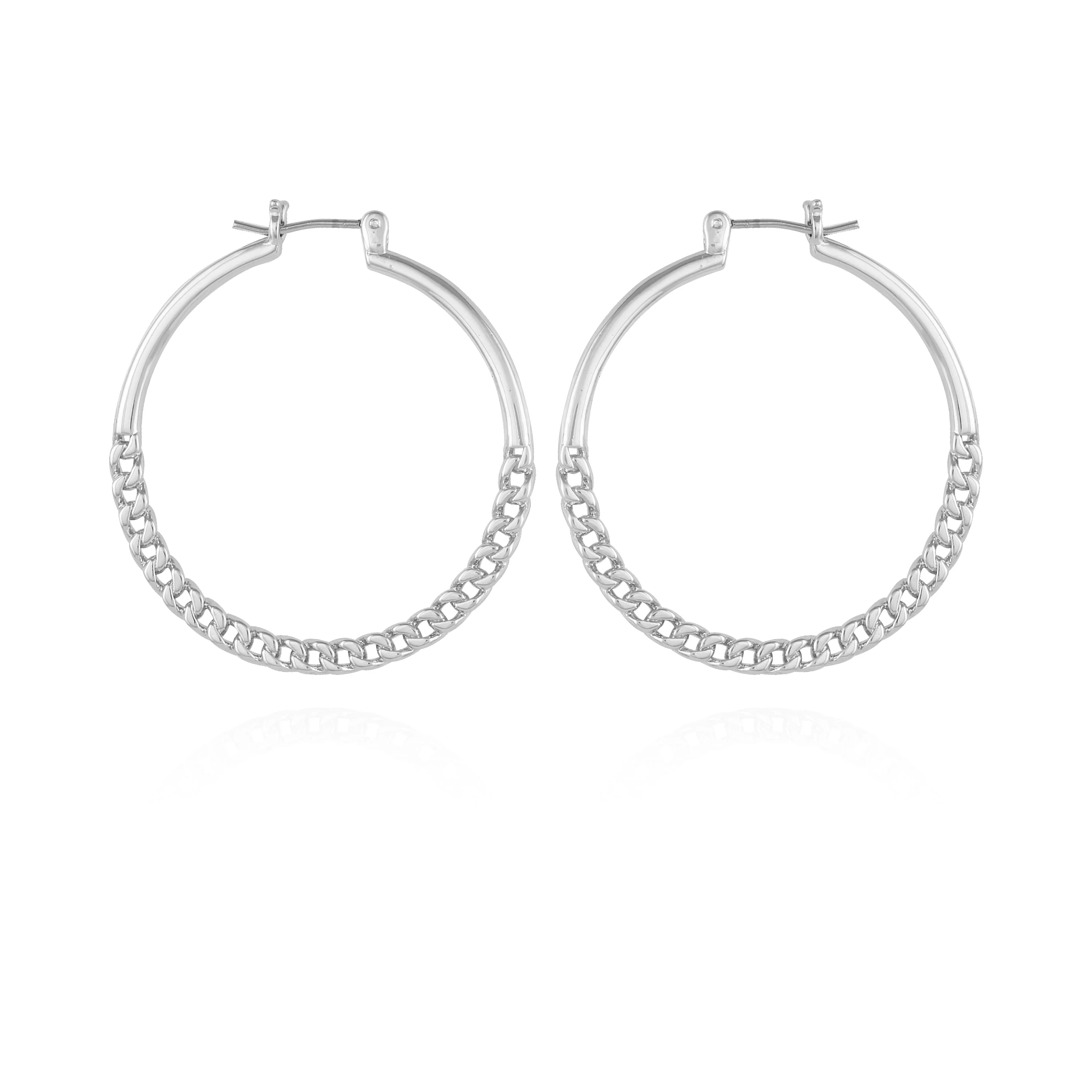 Silvertone Chain Link Hoop Earrings