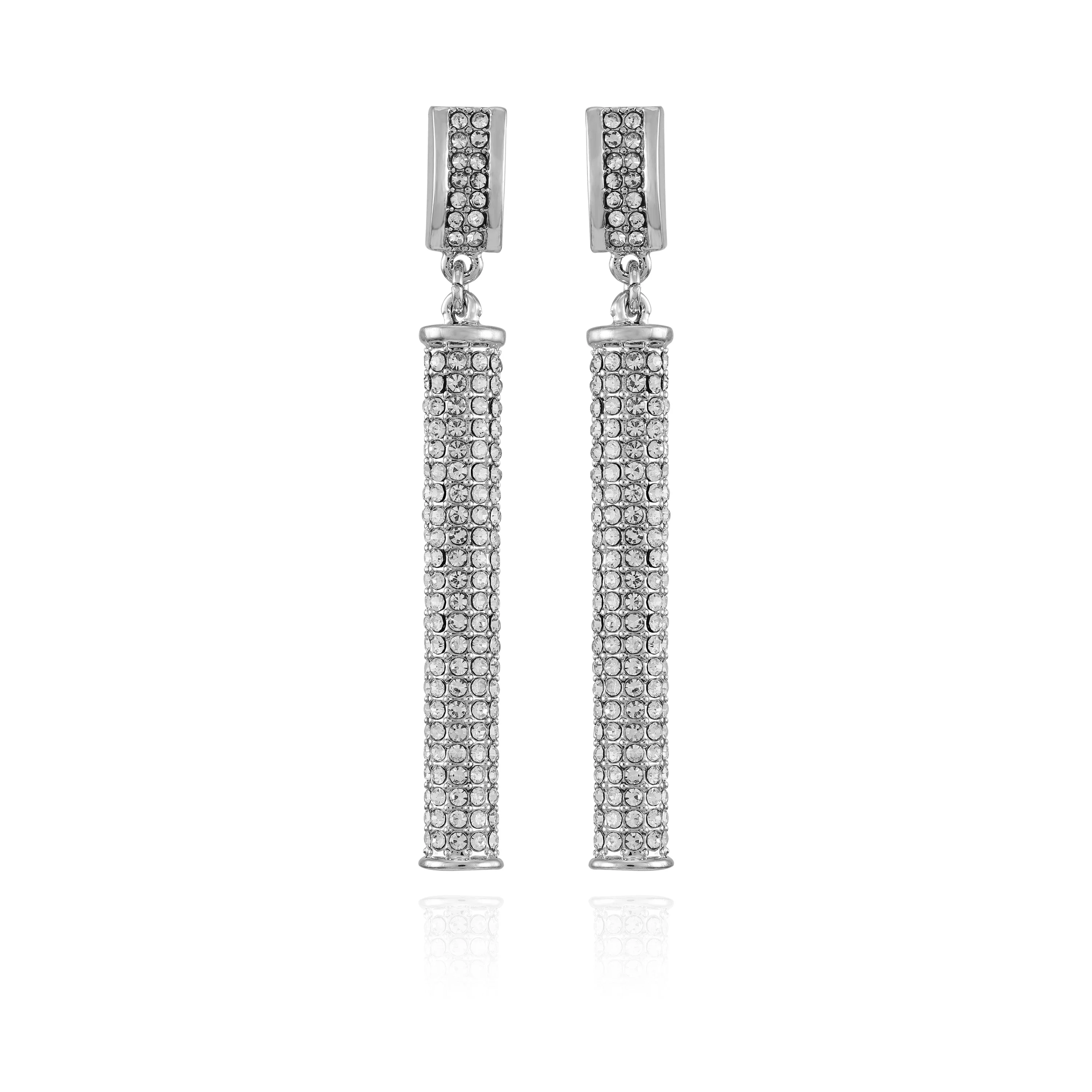 Silvertone Crystal Stone Drop Earrings