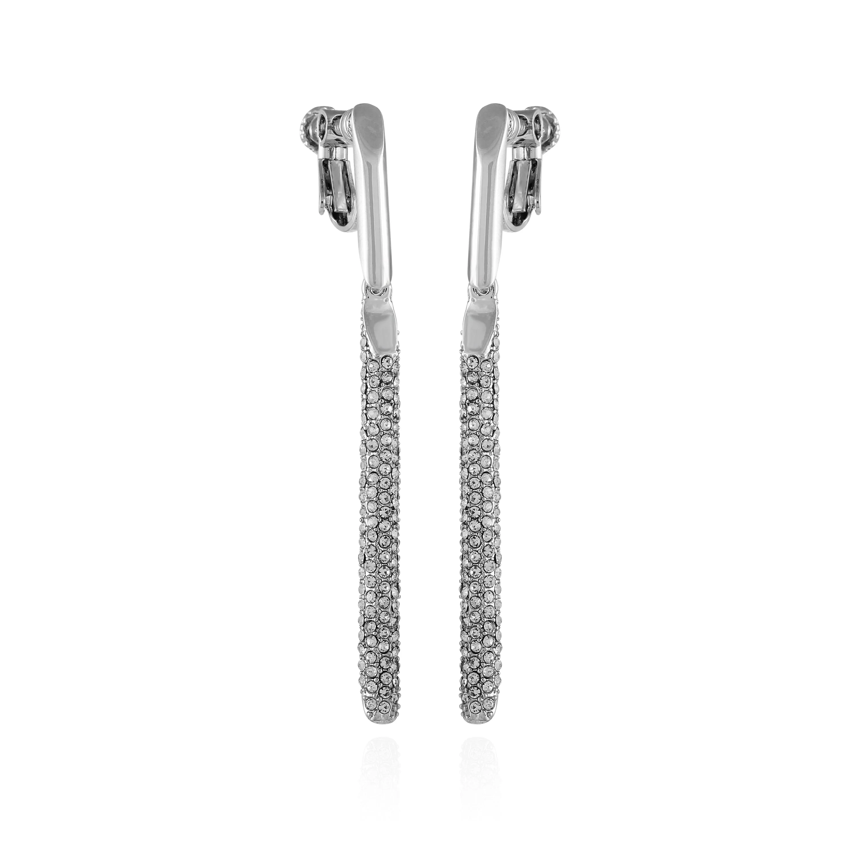 Silvertone Glass Stone Linear Drop Clip On Earrings