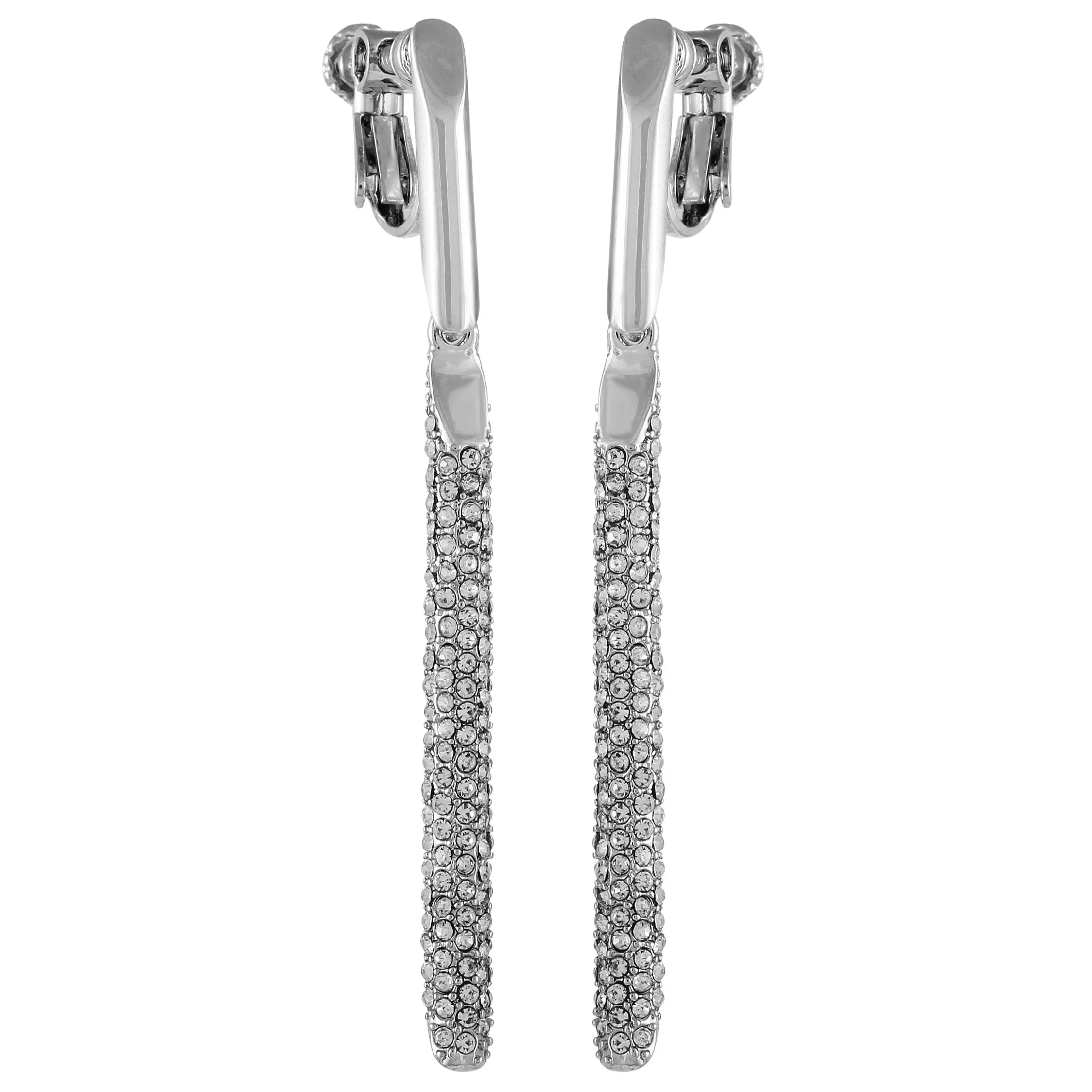 Silvertone Glass Stone Linear Drop Clip On Earrings - Image 2