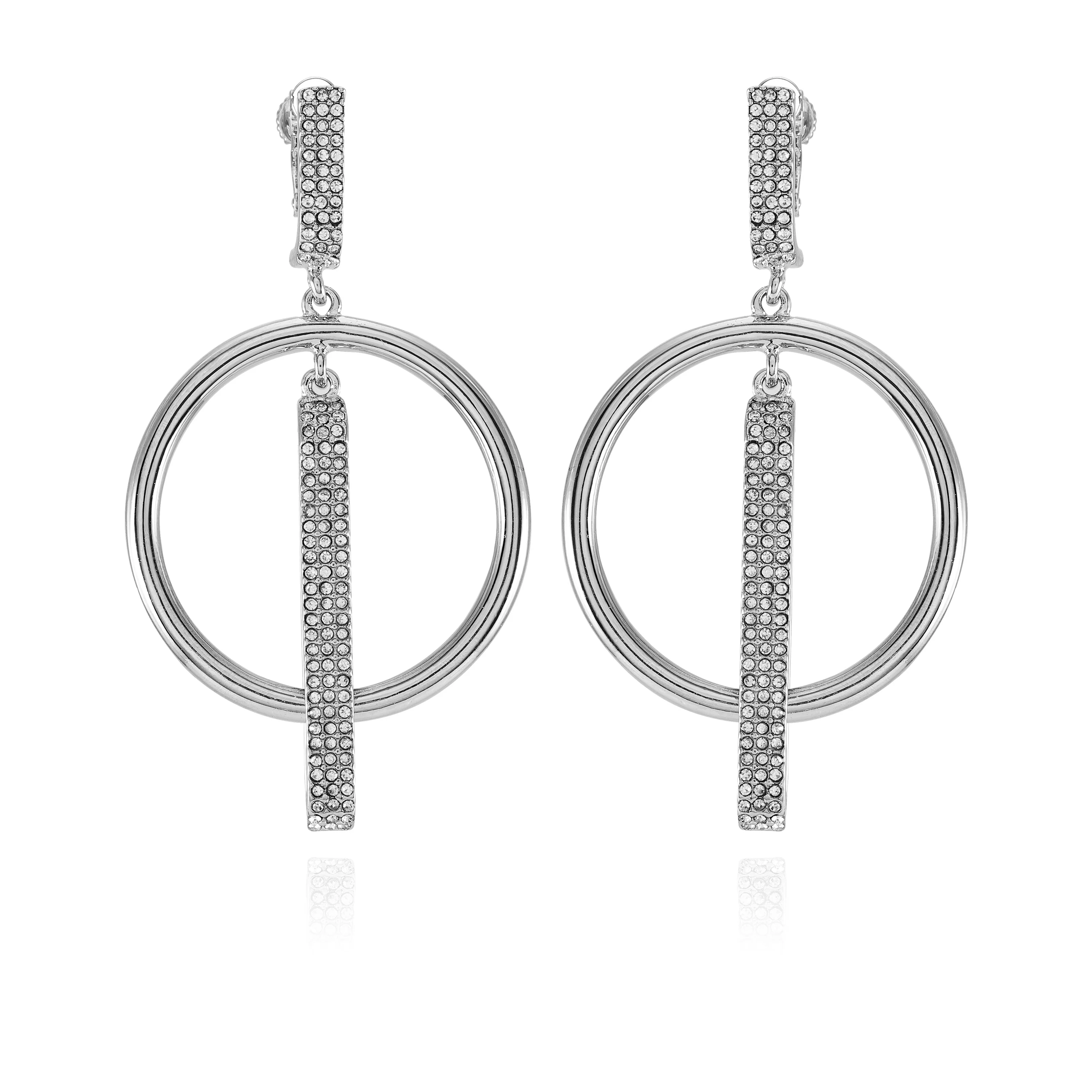 Silvertone Hoop Drop Clip On Earrings
