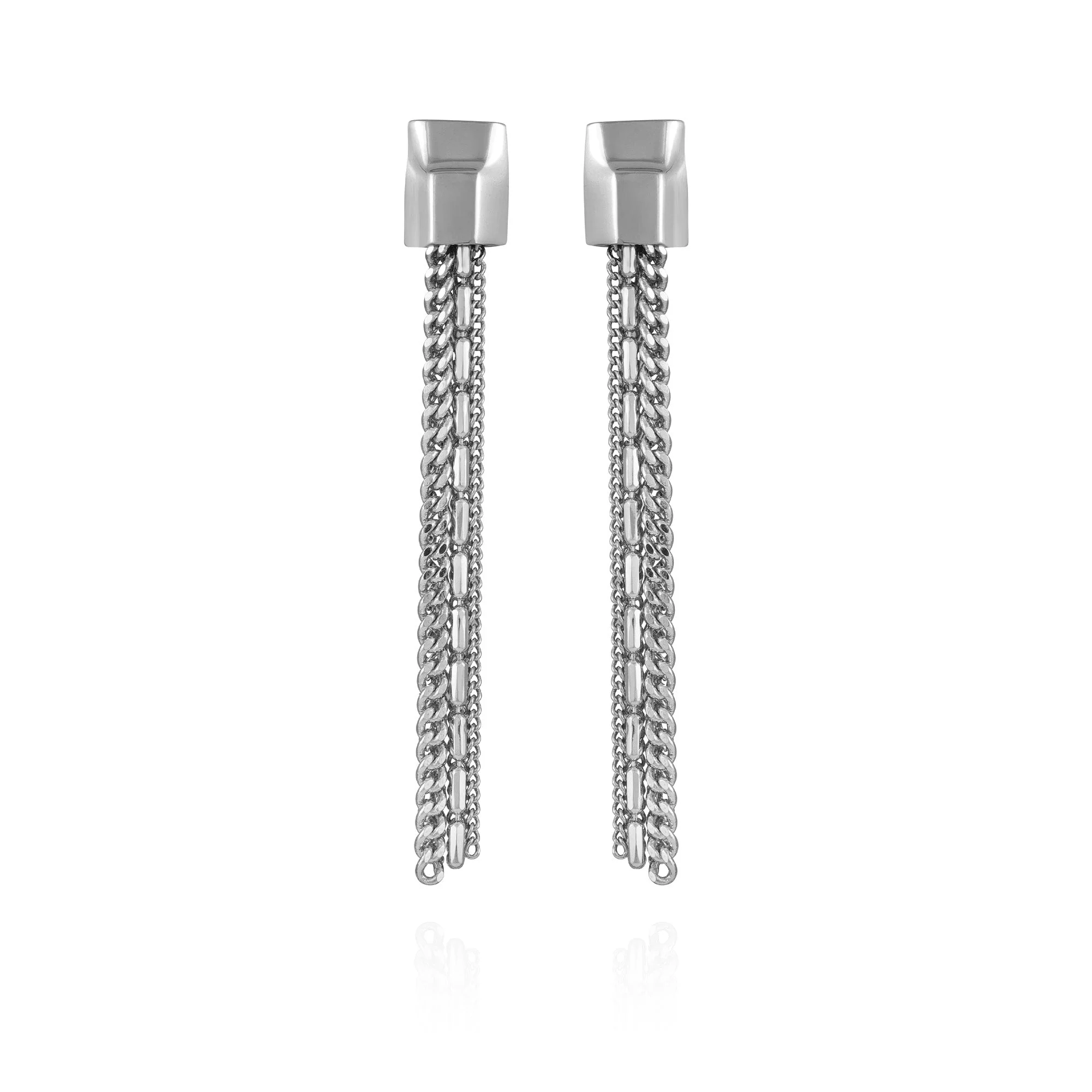 Silvertone Mixed Chain Linear Tassel Dangle Drop Earrings